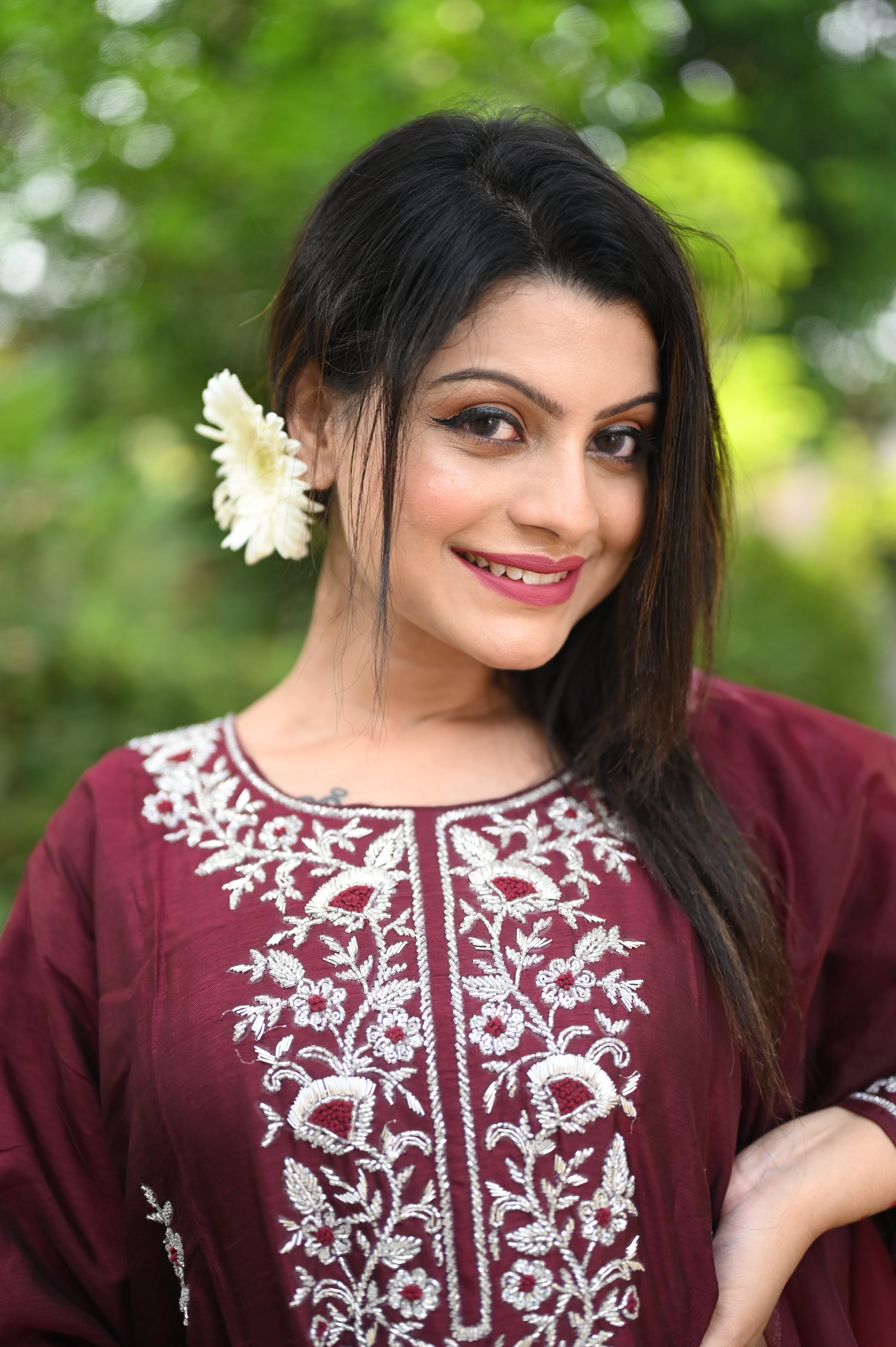 Maroon Dola Silk Handwork Suit Set