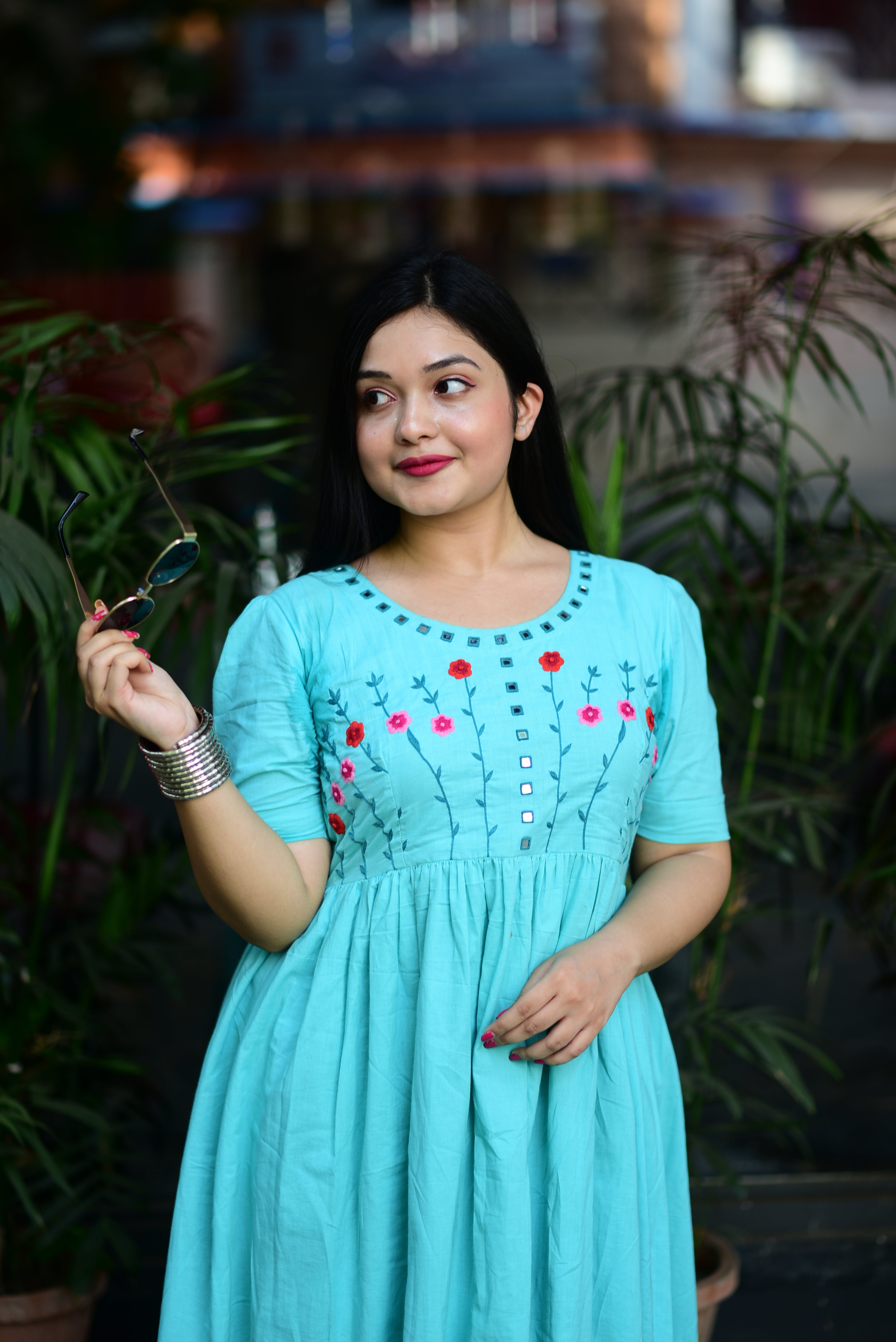 Hand Embroidered Cotton Midi Dress