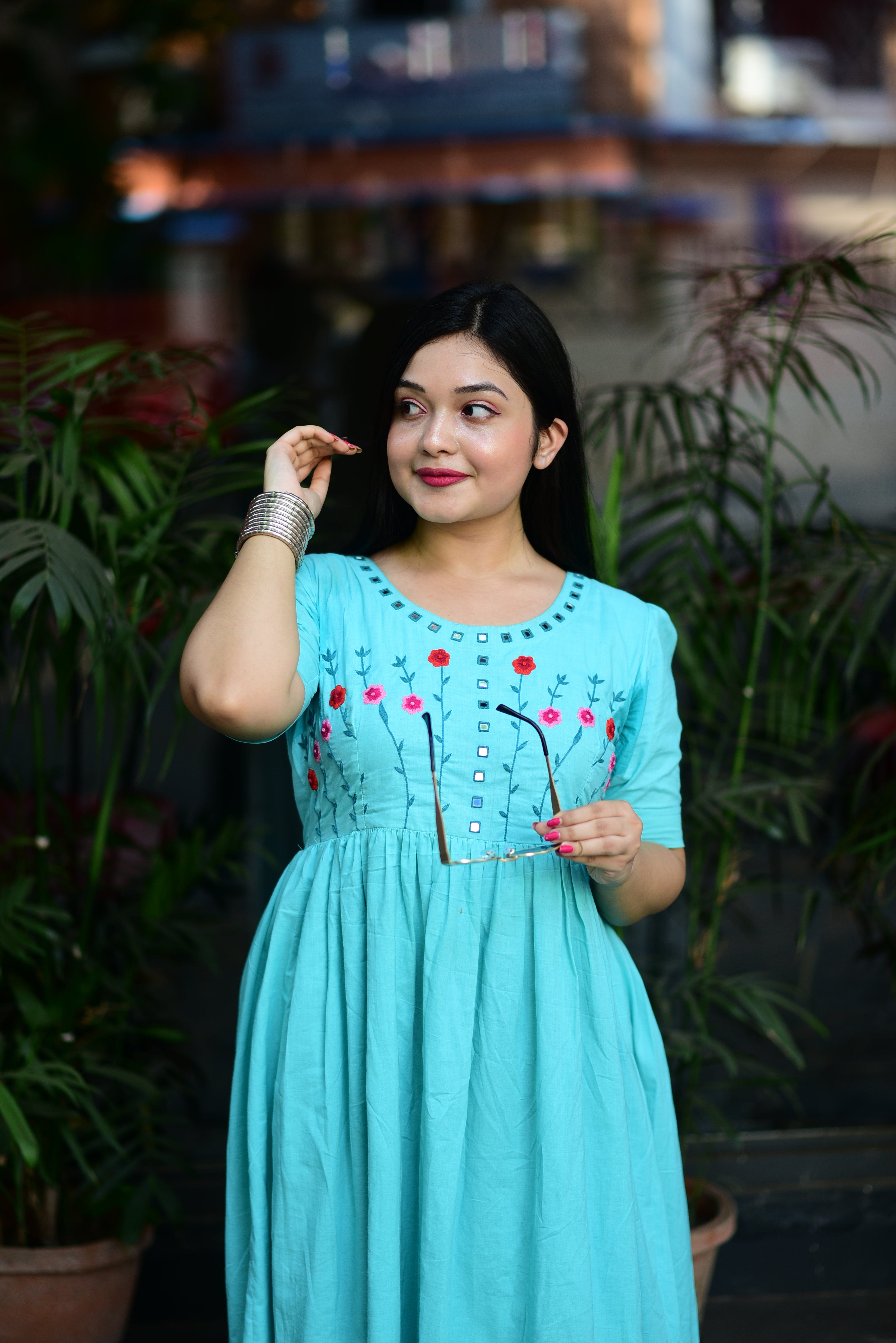 Hand Embroidered Cotton Midi Dress