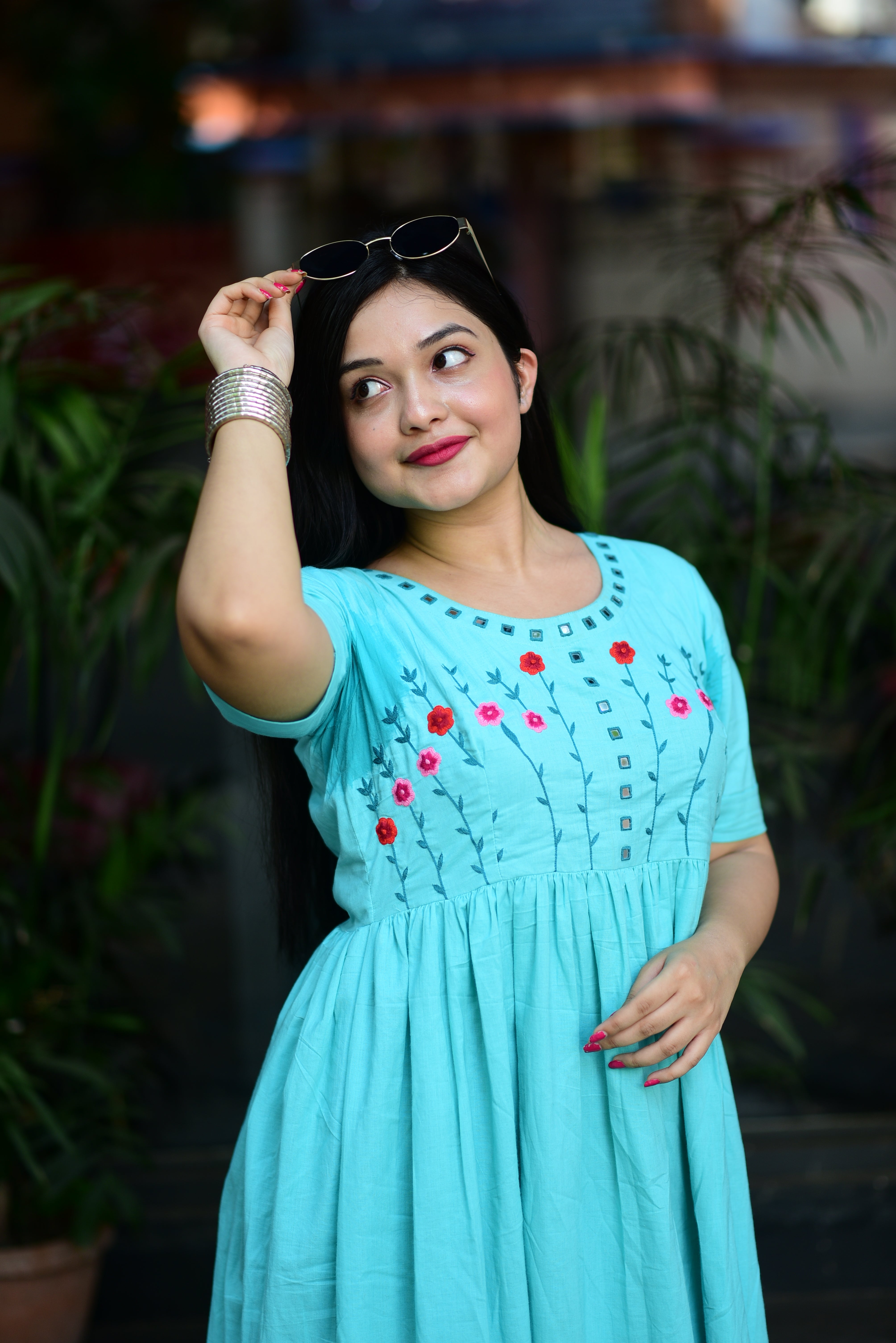 Hand Embroidered Cotton Midi Dress