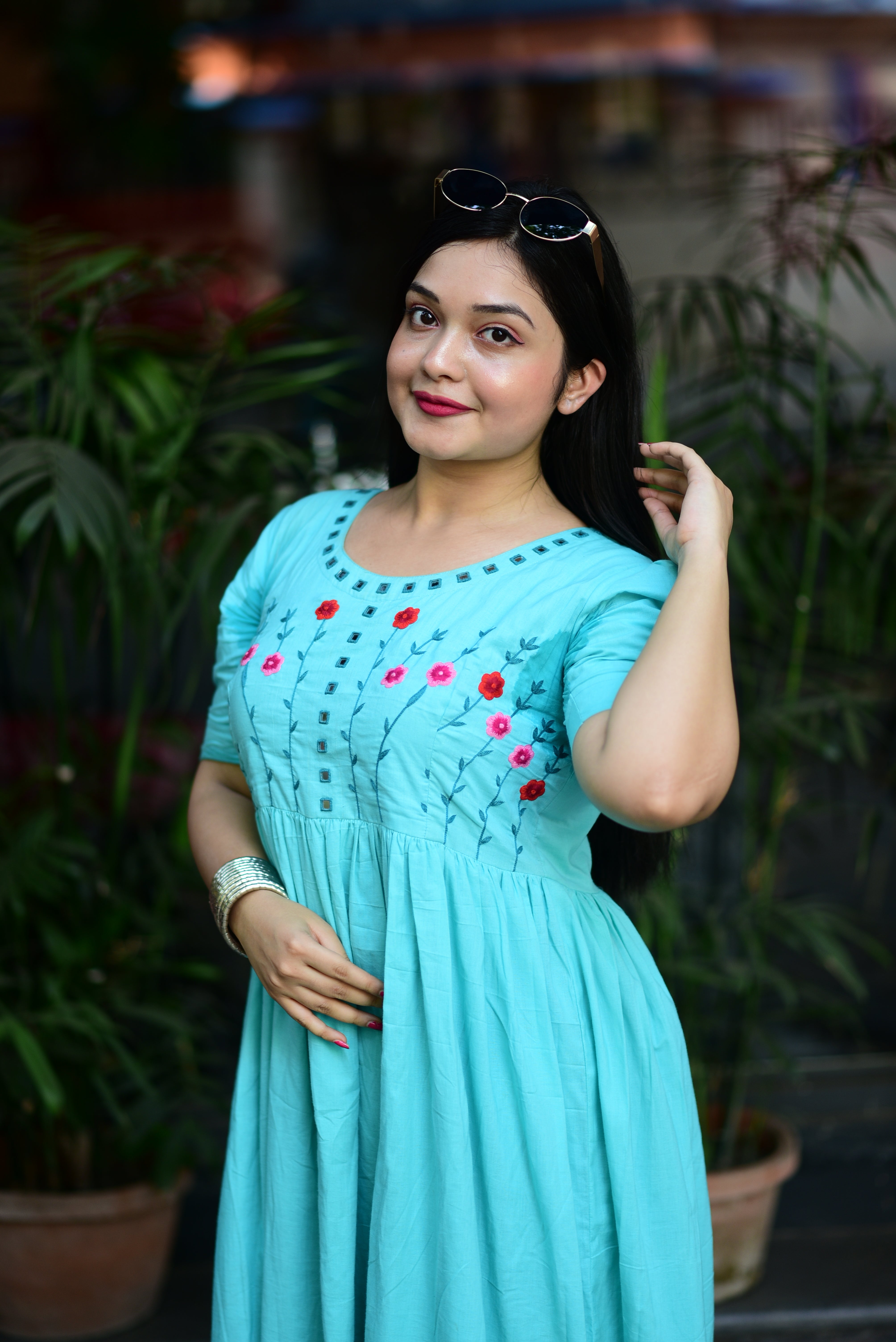 Hand Embroidered Cotton Midi Dress