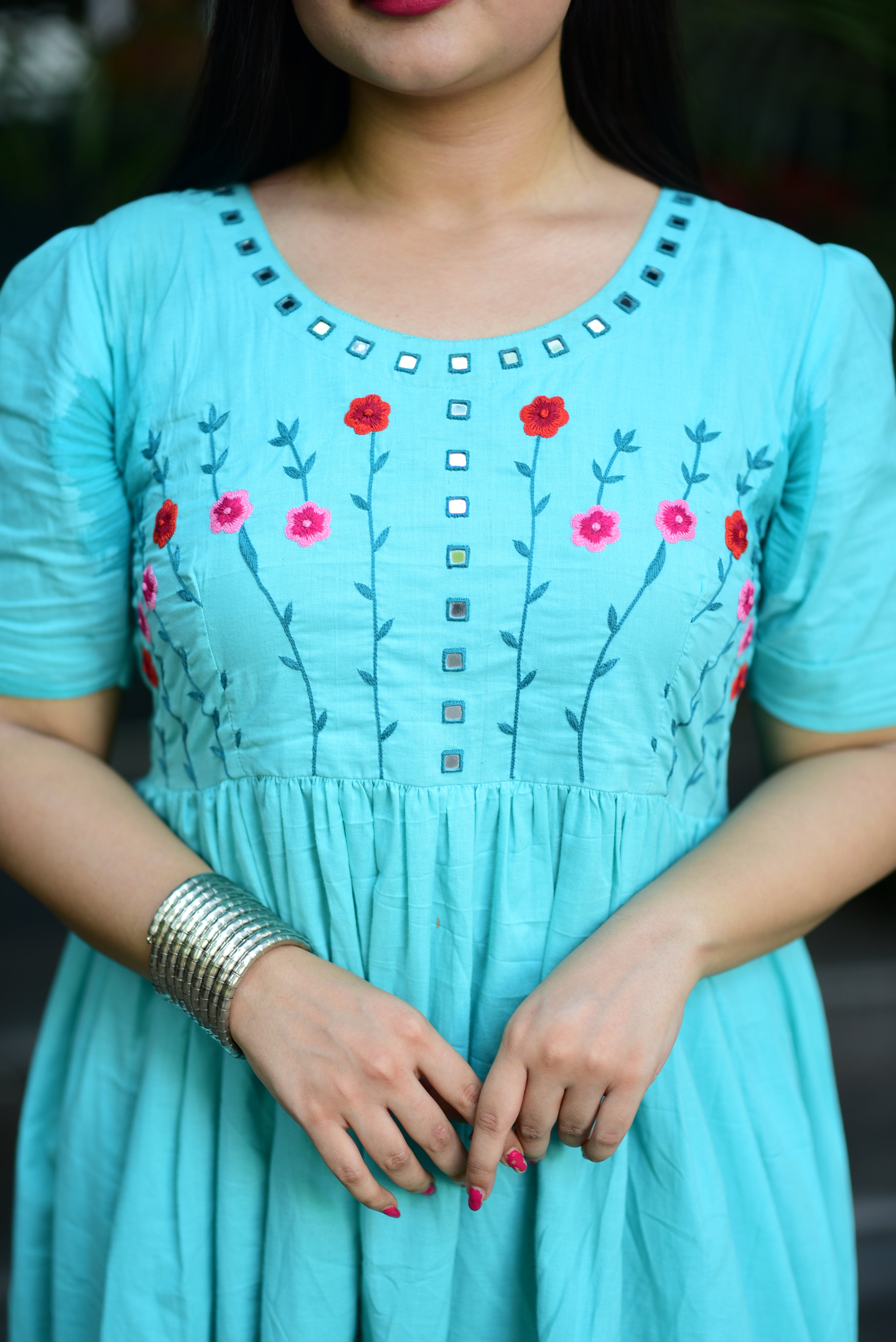 Hand Embroidered Cotton Midi Dress