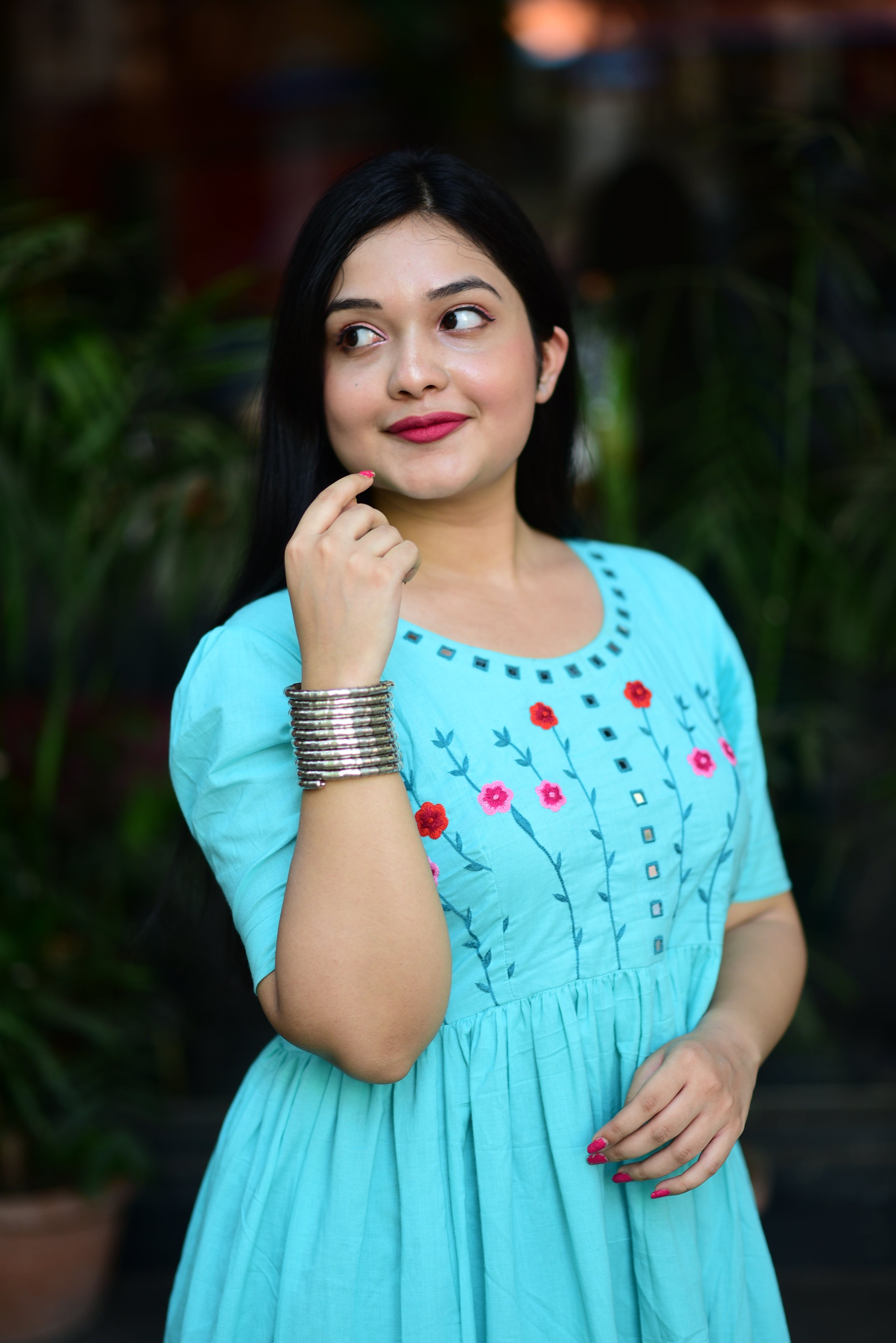 Hand Embroidered Cotton Midi Dress