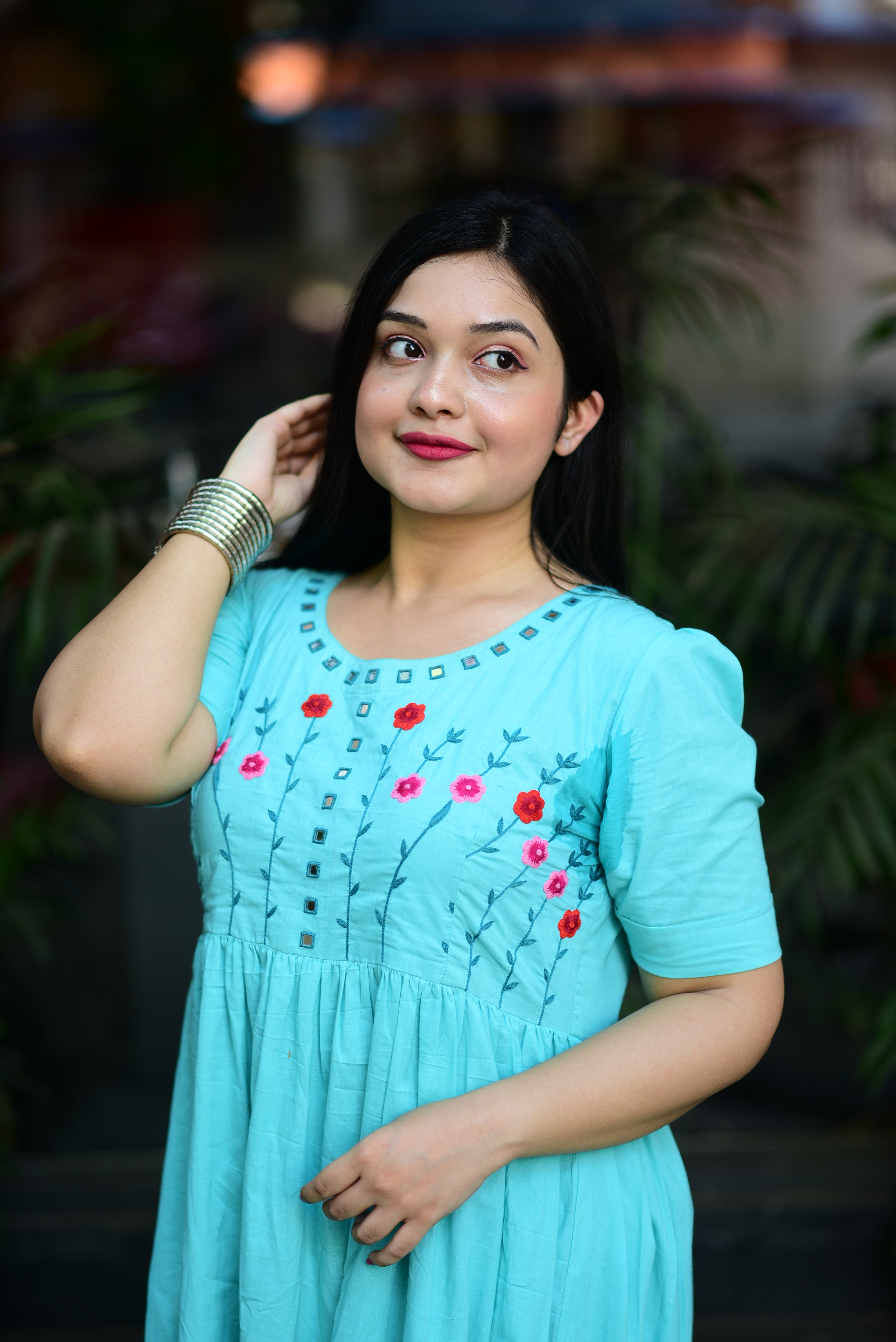 Hand Embroidered Cotton Midi Dress