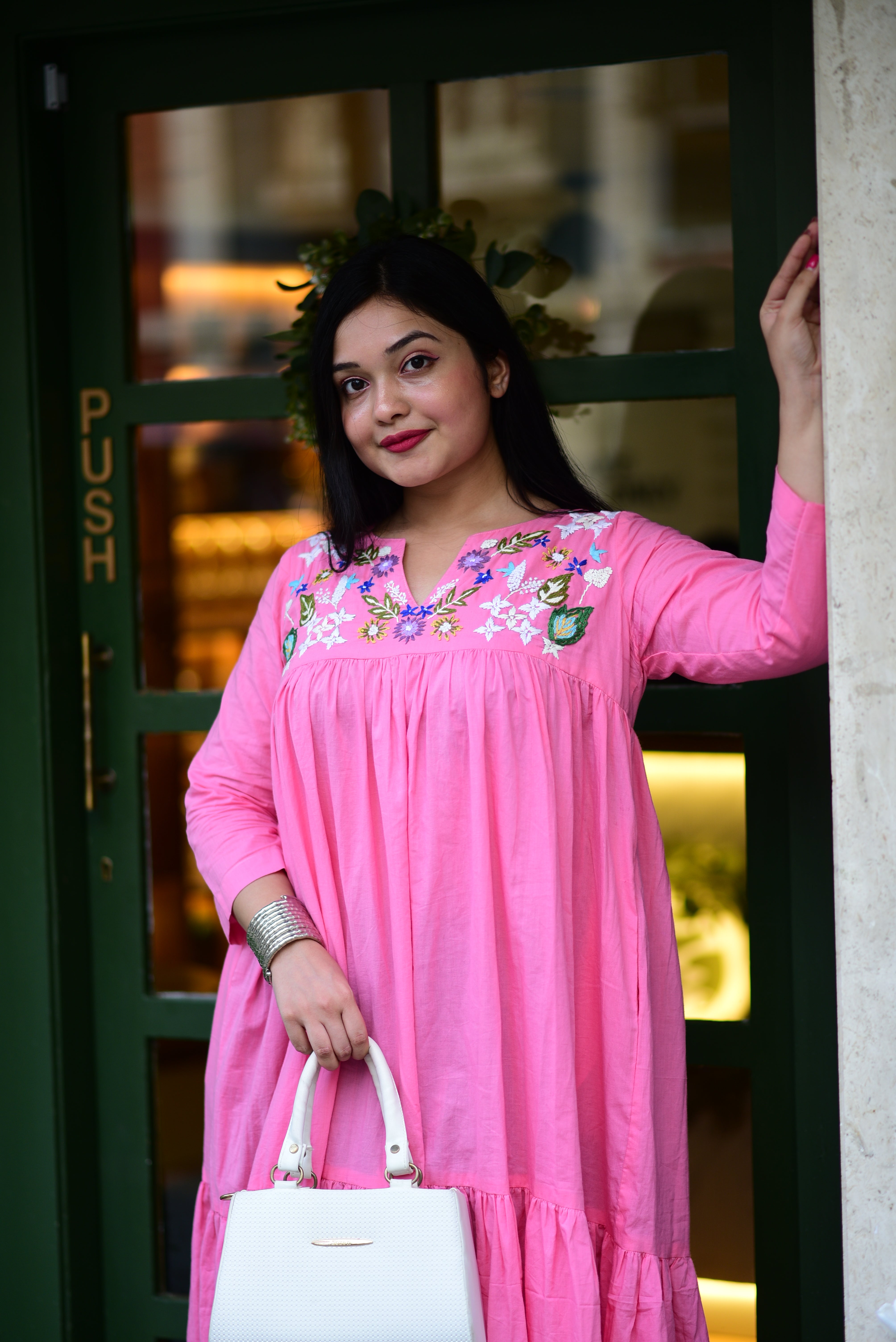 Hand Embroidered Pure Cotton Midi Dress