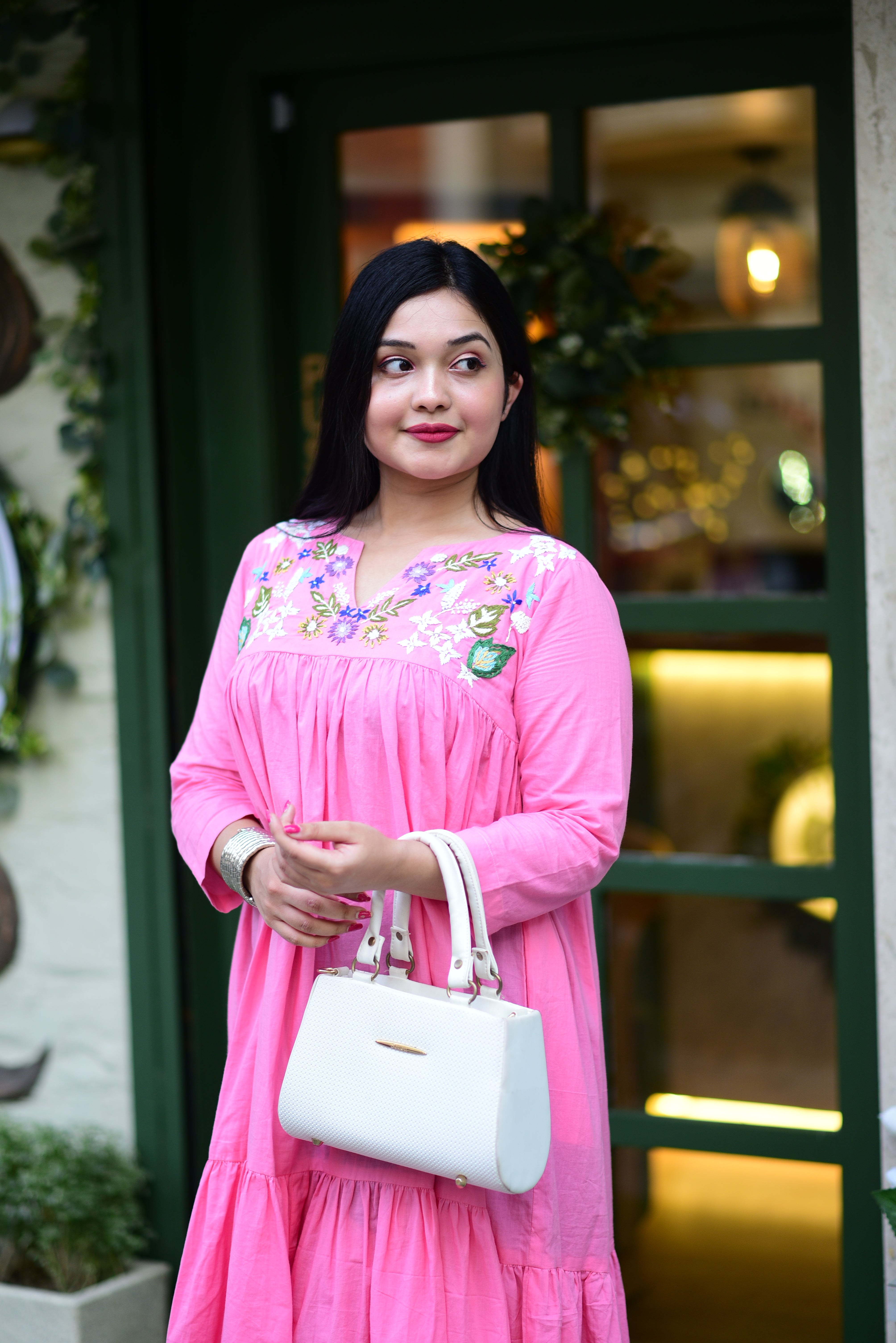 Hand Embroidered Pure Cotton Midi Dress