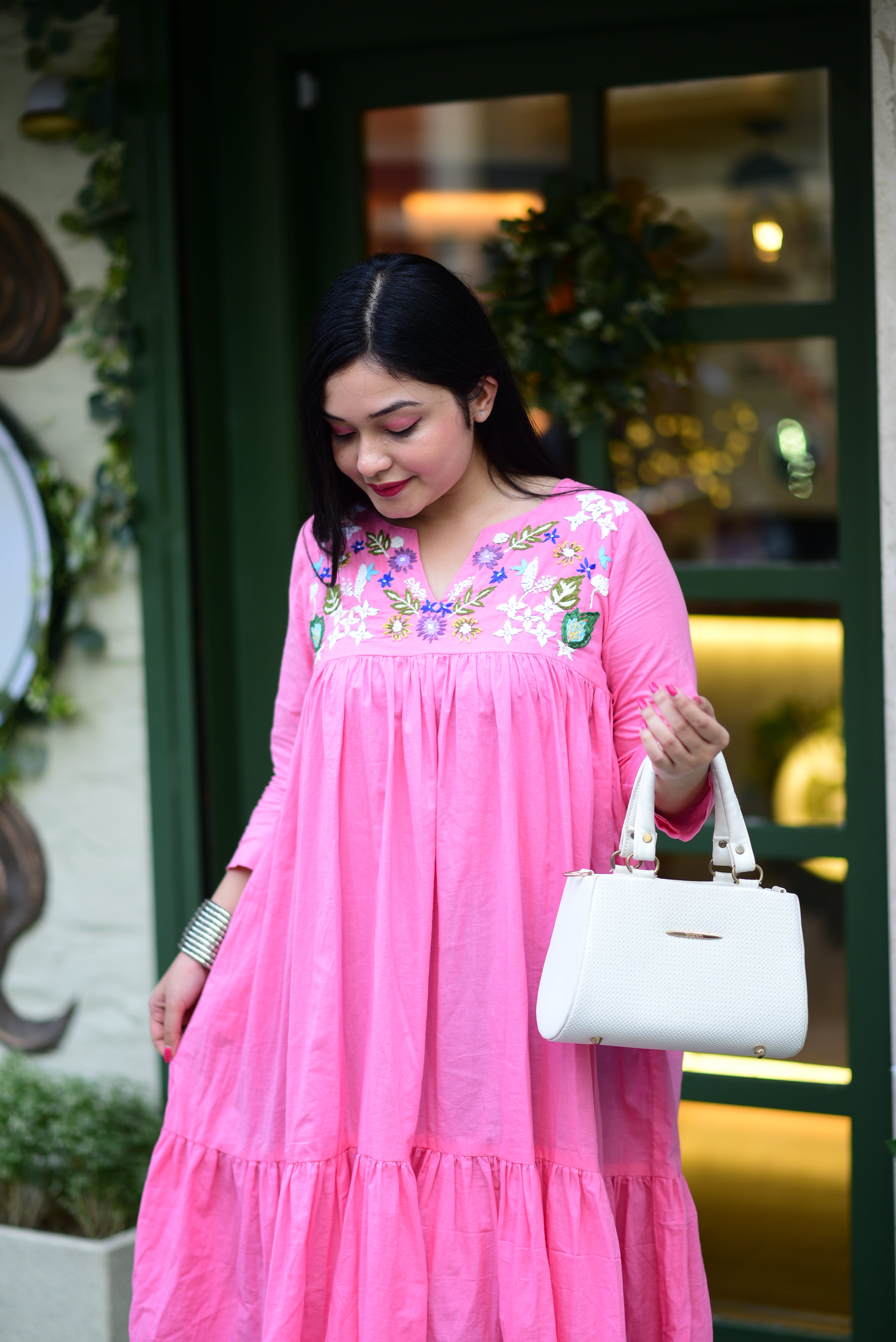 Hand Embroidered Pure Cotton Midi Dress