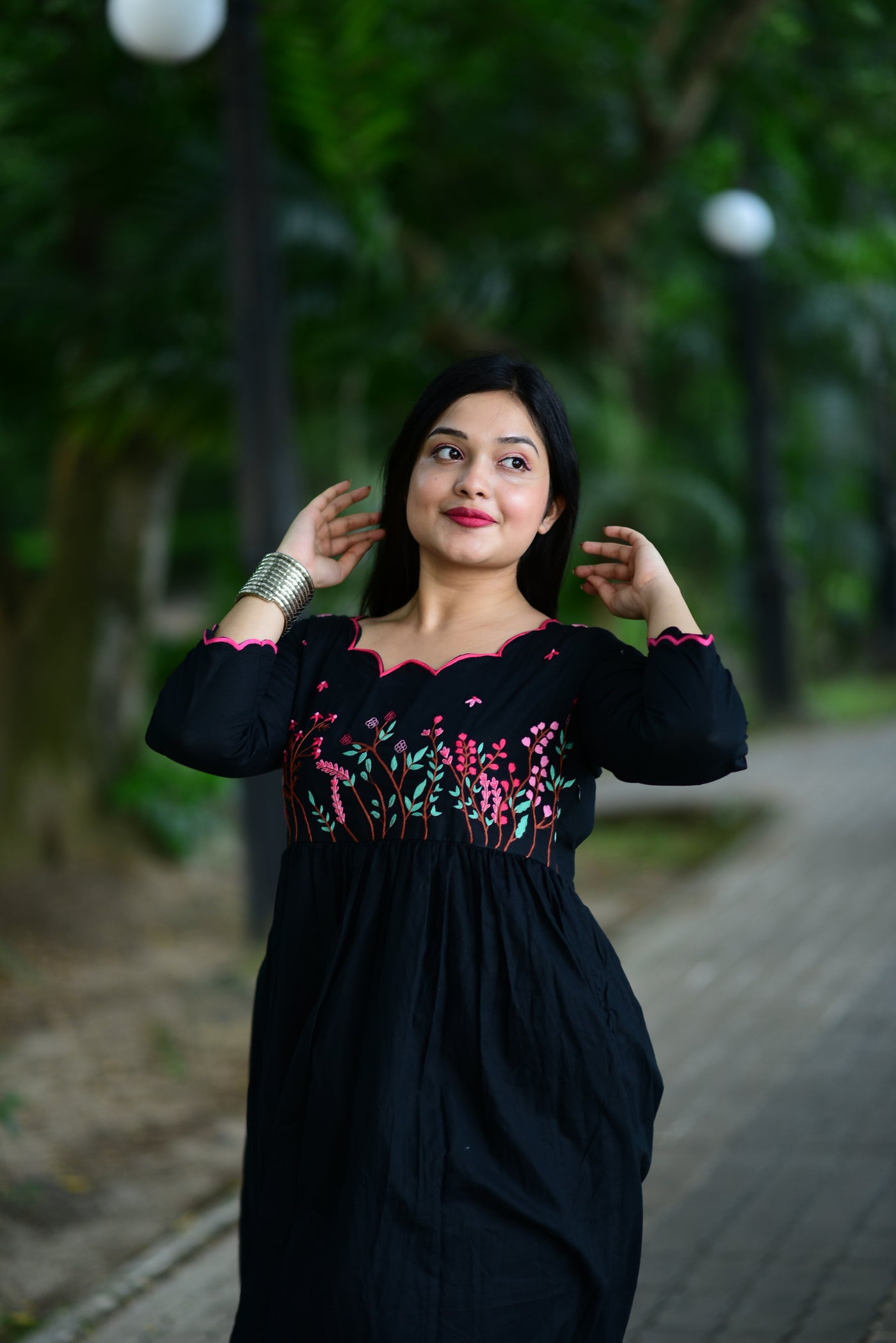 Black Hand Embroidered Cotton Midi Dress chicly Black Hand Embroidered Cotton Midi Dress chicly