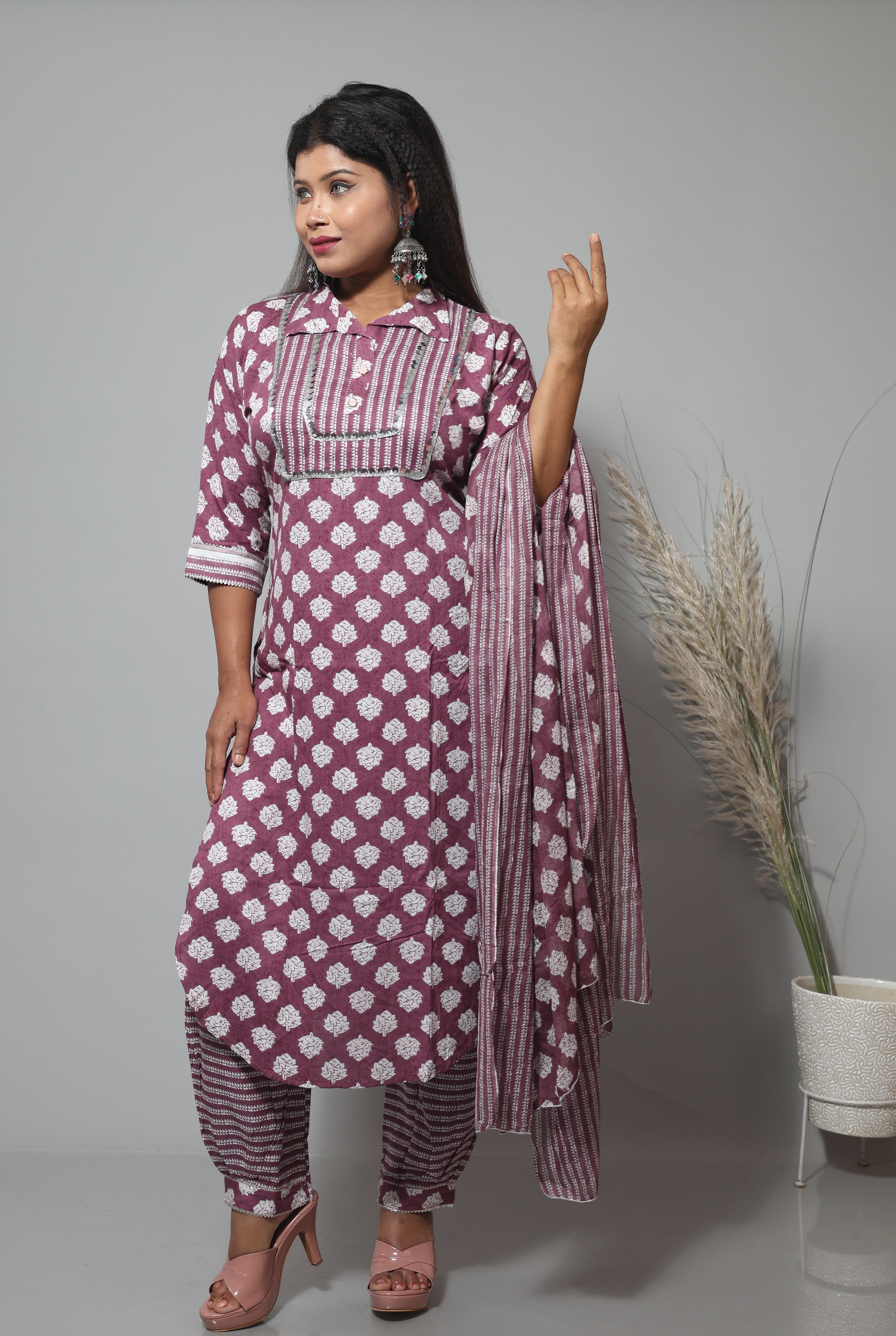Floral Print Cotton Afghani Suit Set