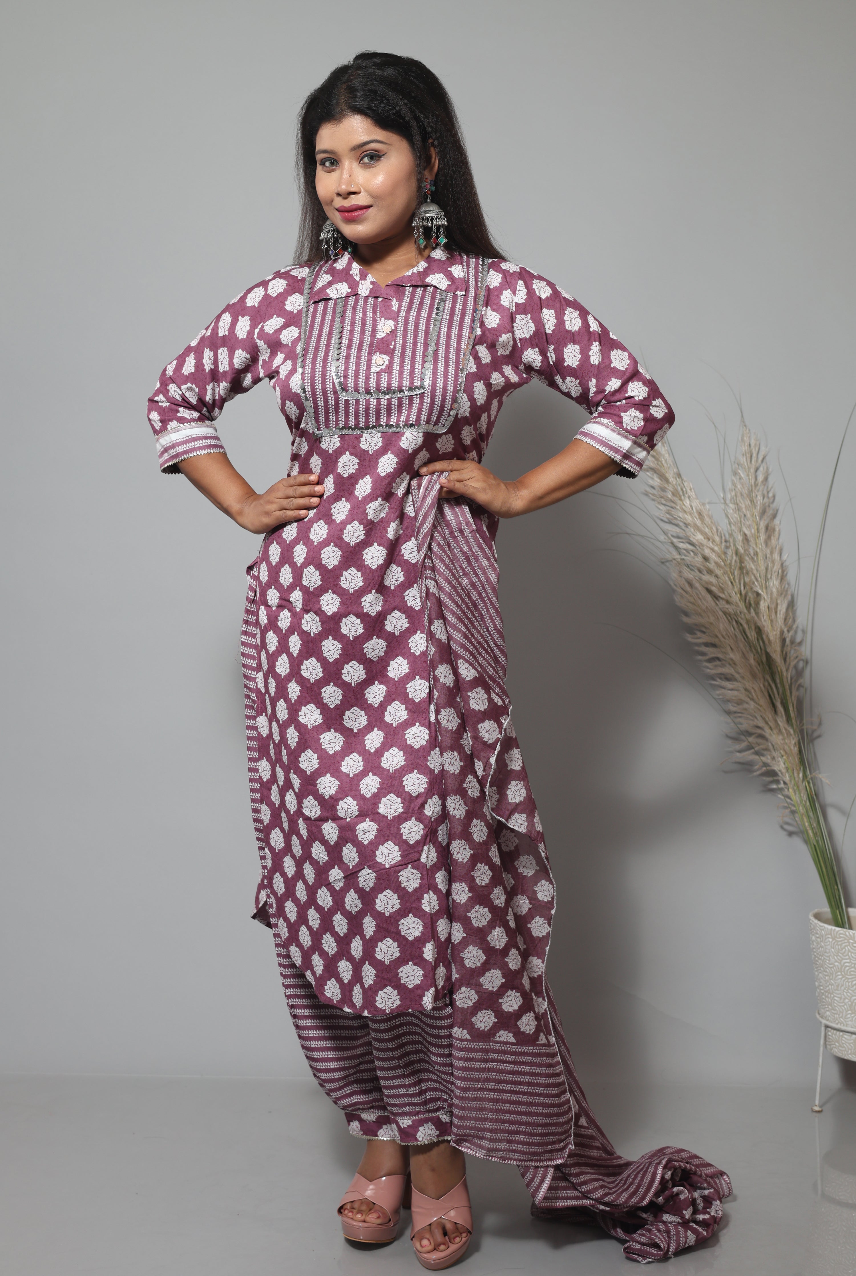 Floral Print Cotton Afghani Suit Set