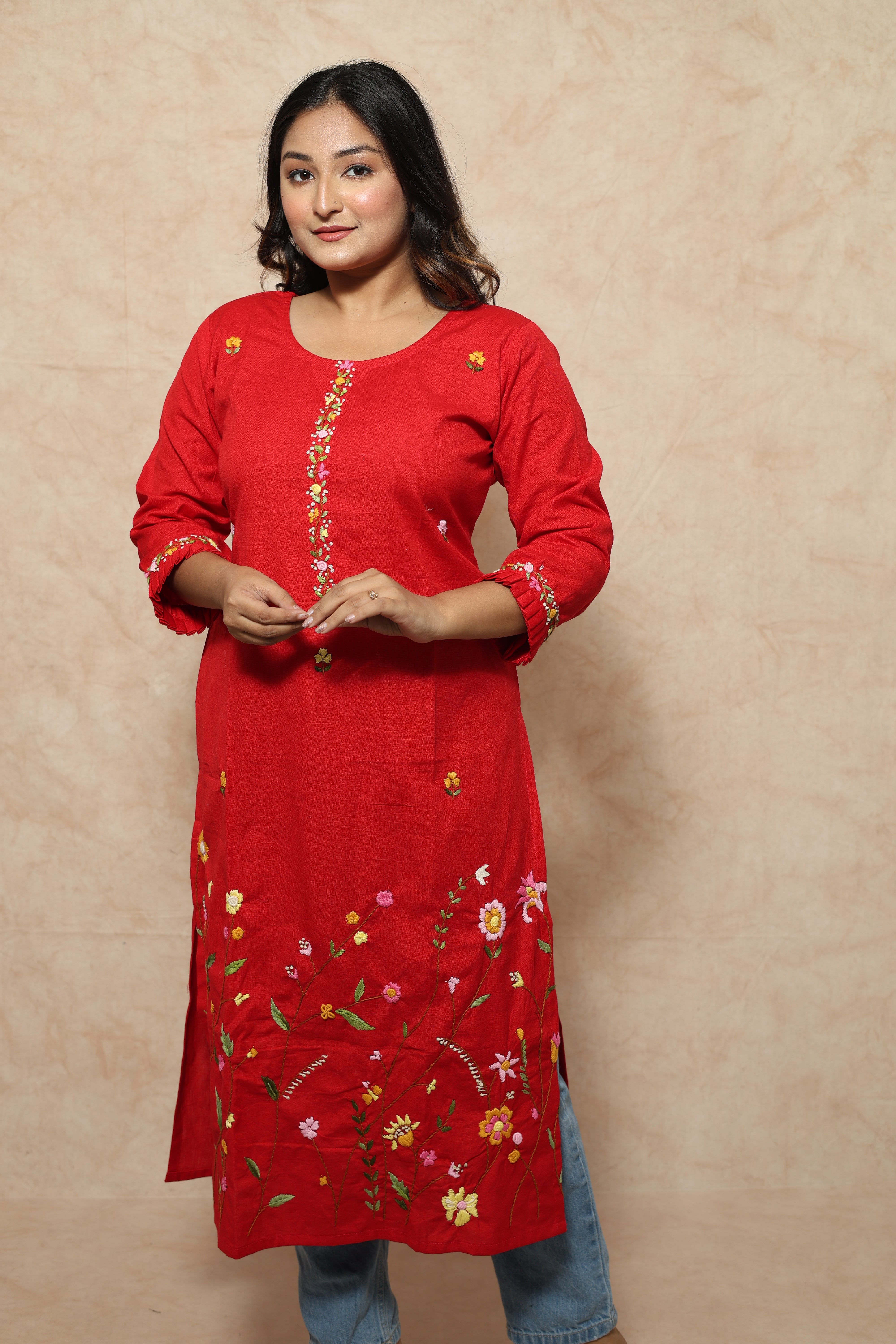 Red Color Hand Embroidery stylish kurta for women