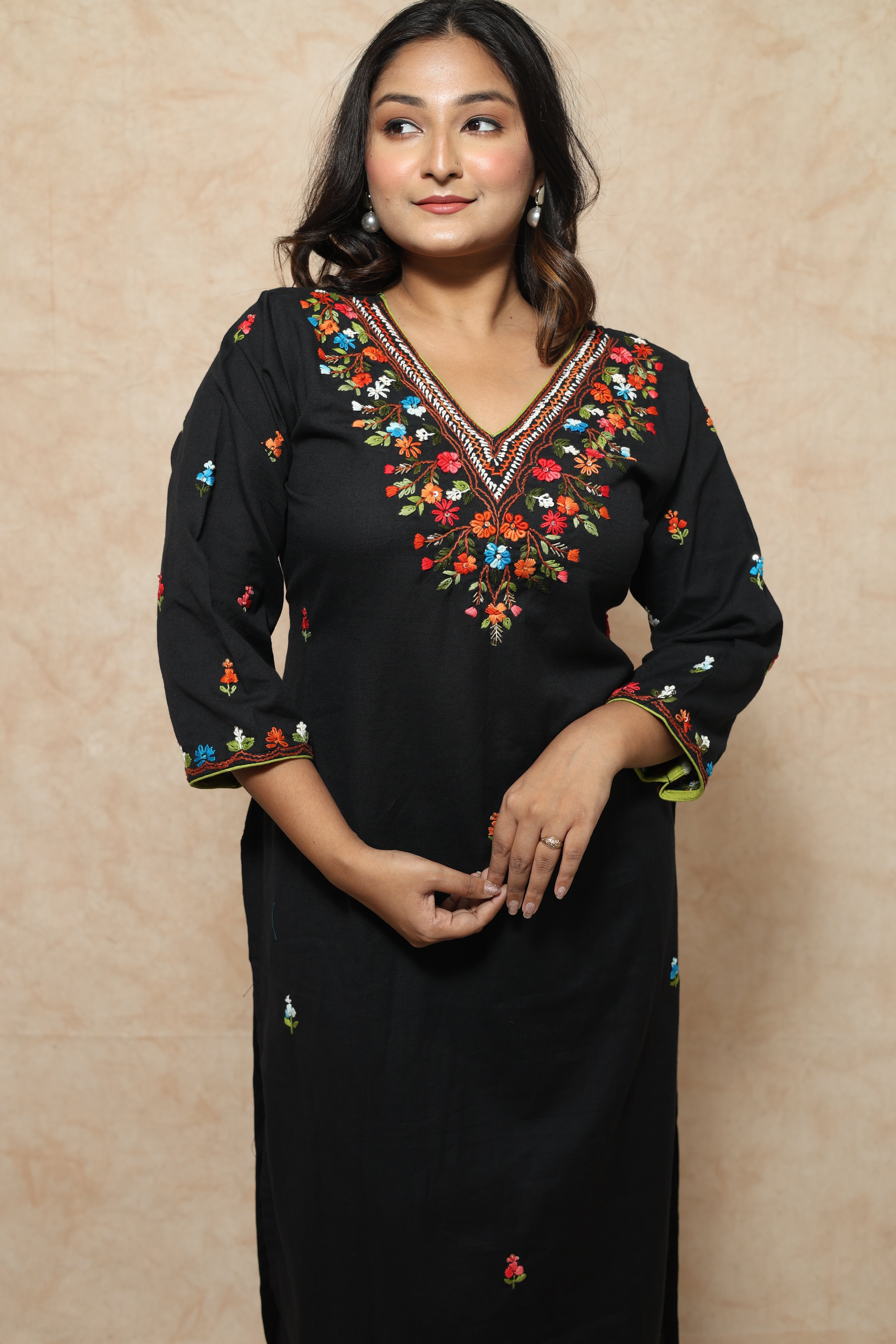 Turquoise Blue Color Hand Embroidery Cotton Kurta