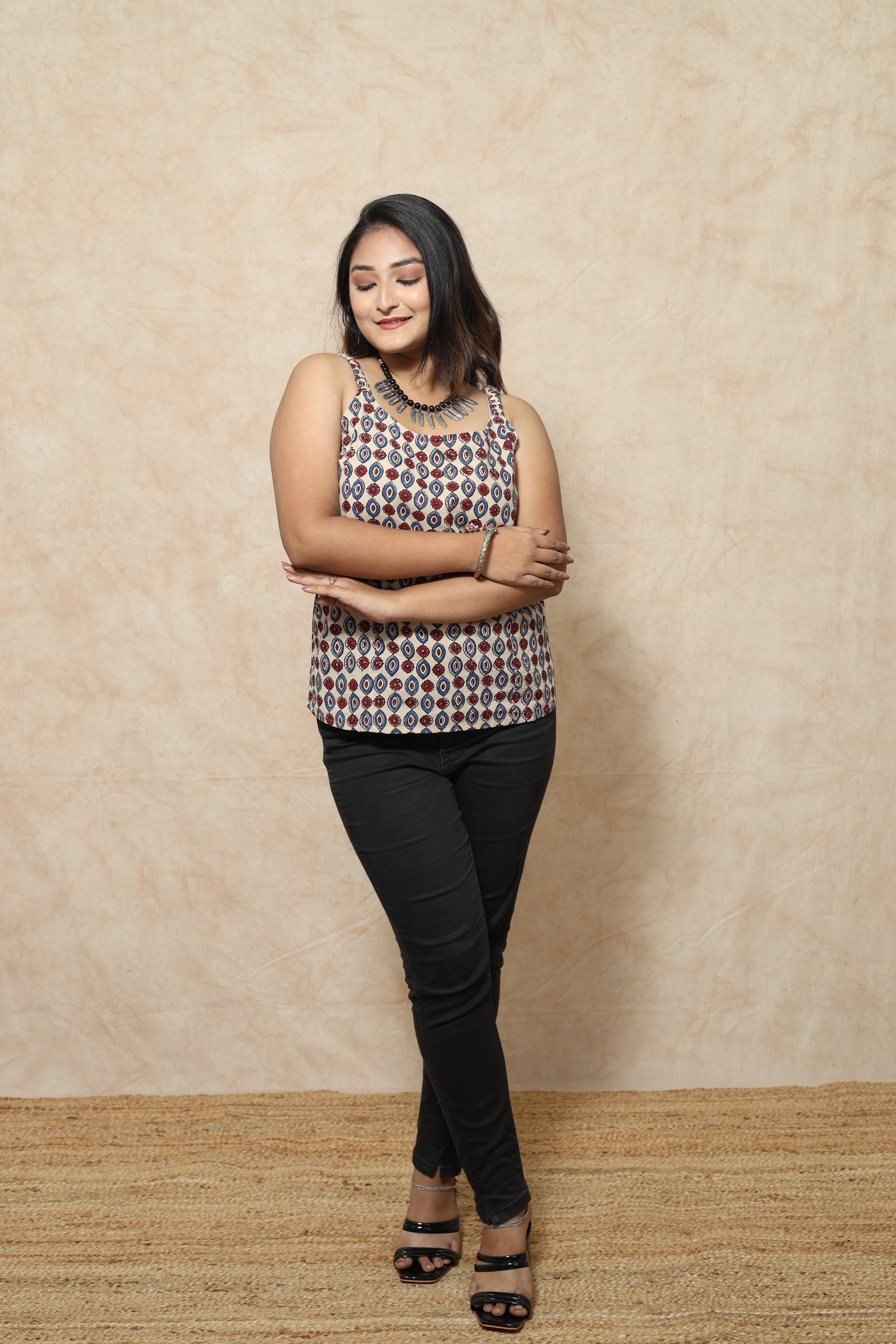 Ajrakh Evil Eye Block Print Cotton Tops