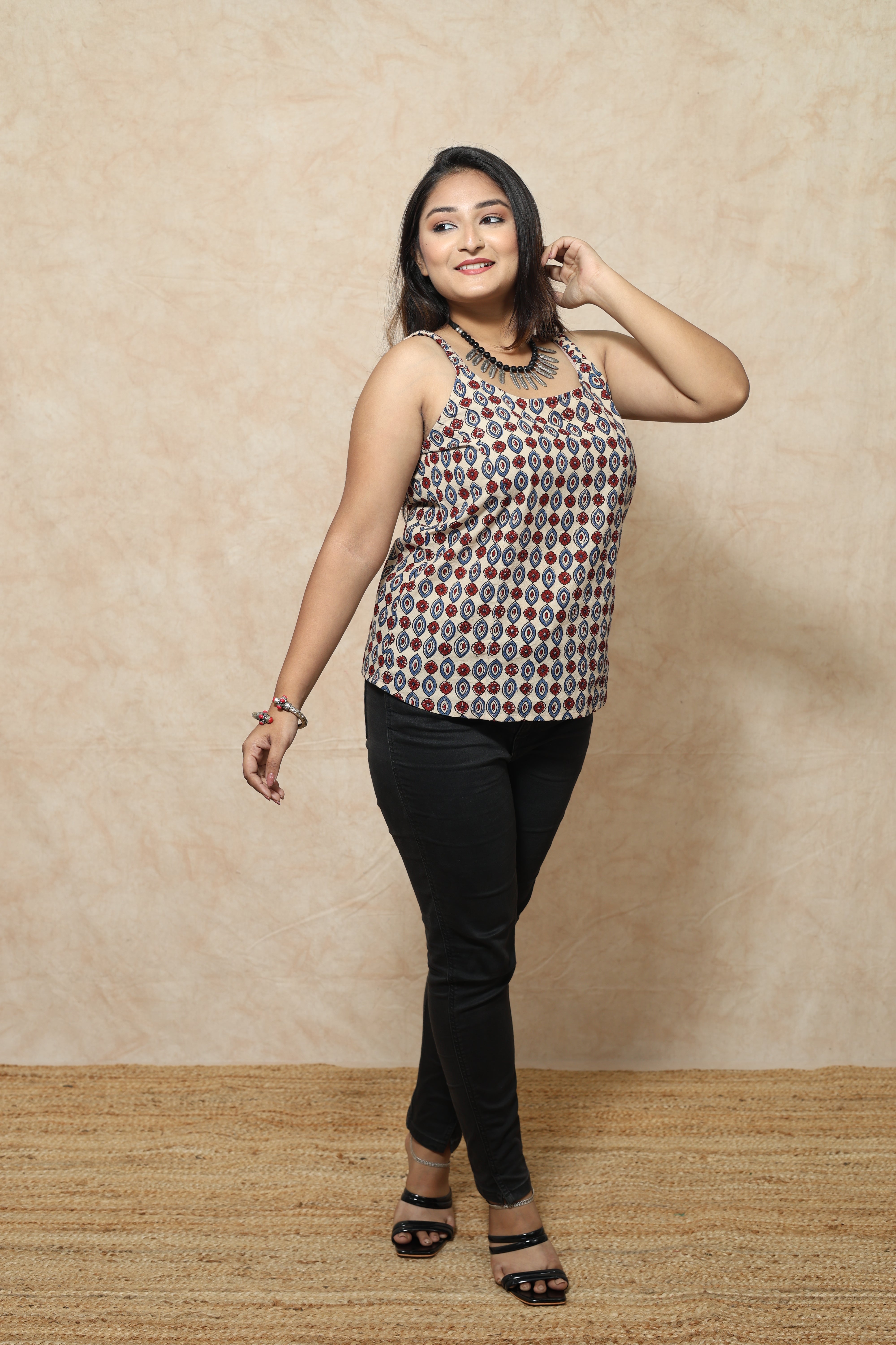 Ajrakh Evil Eye Block Print Cotton Tops