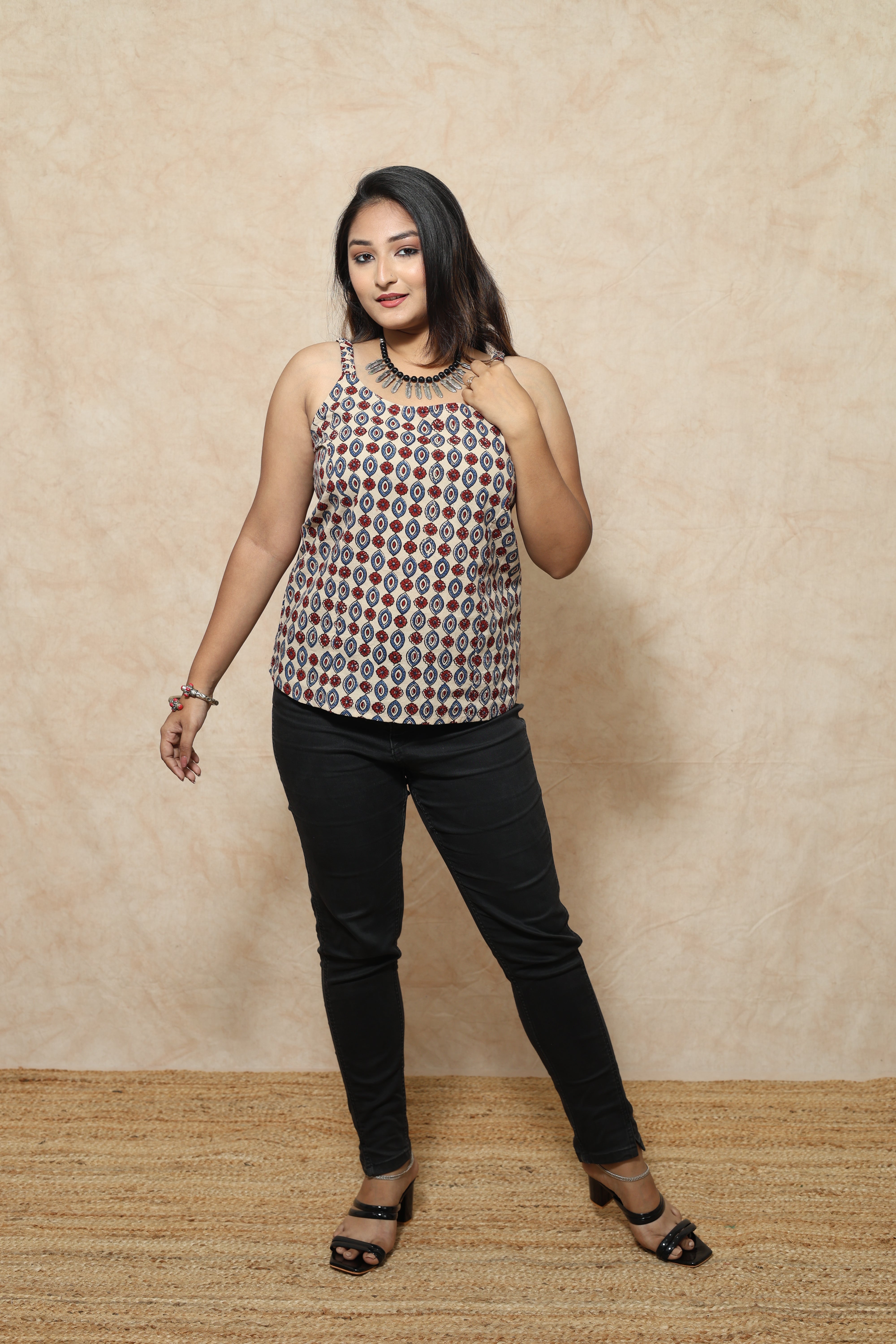 Ajrakh Evil Eye Block Print Cotton Tops