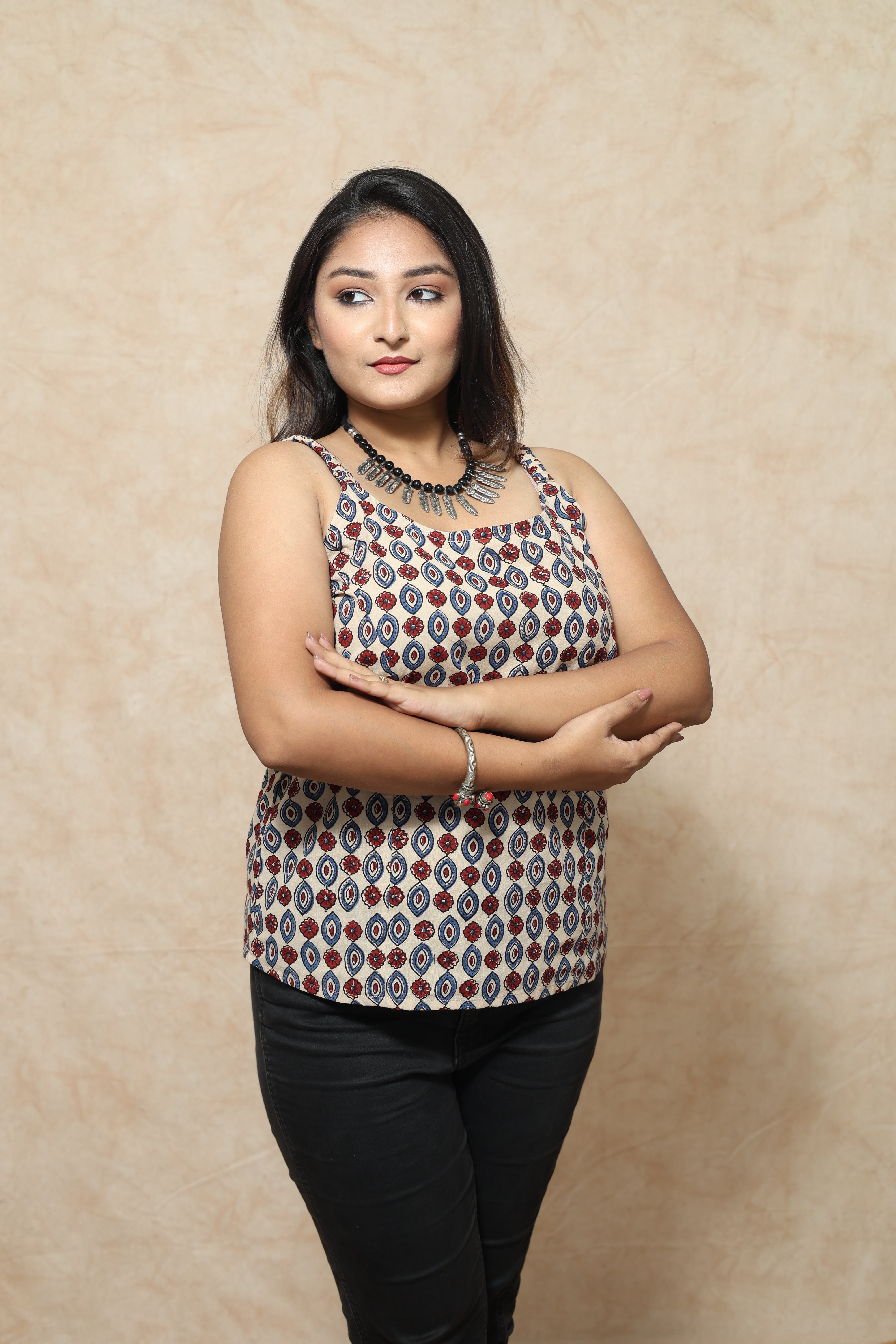 Ajrakh Evil Eye Block Print Cotton Tops