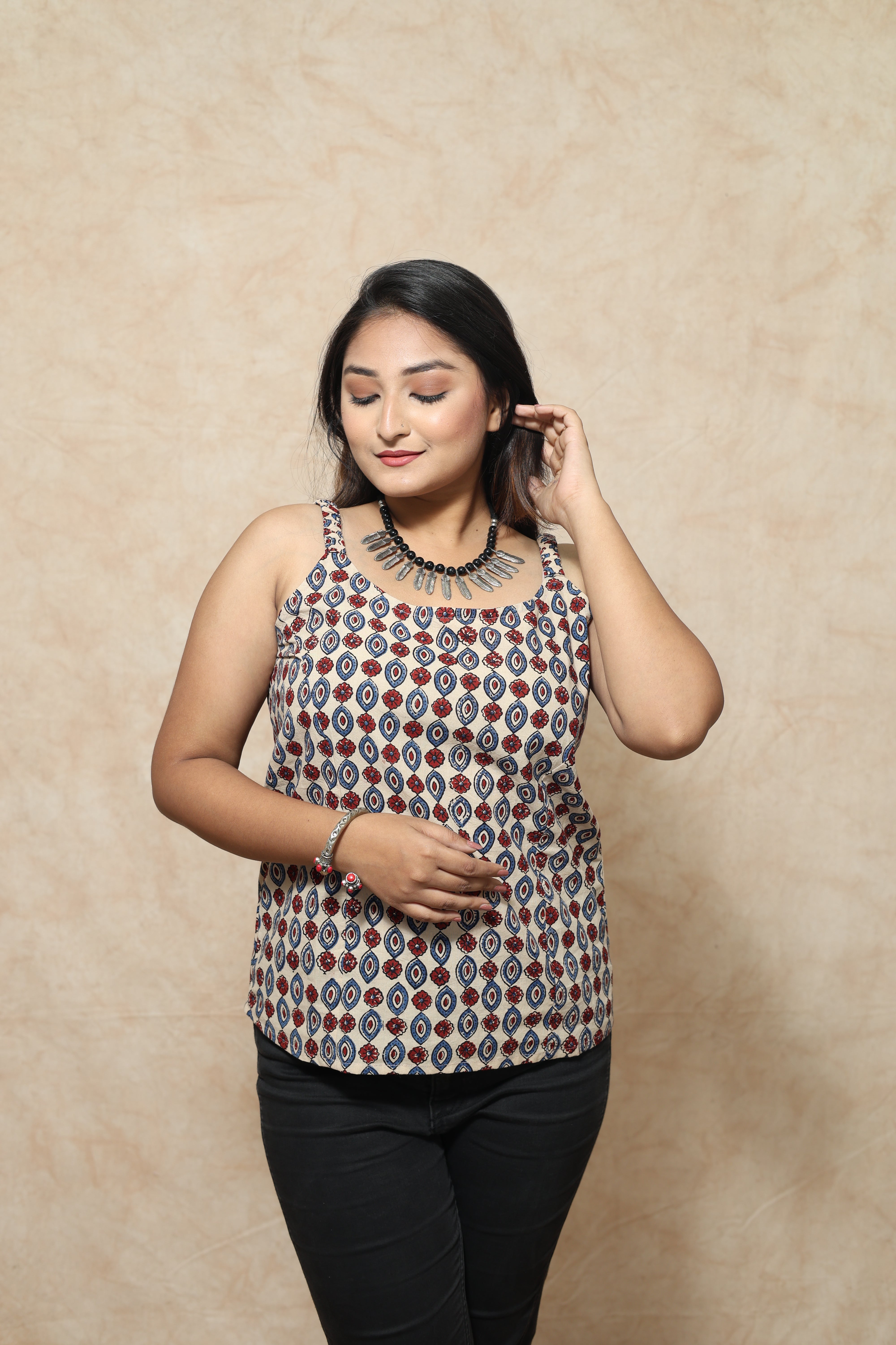 Ajrakh Evil Eye Block Print Cotton Tops