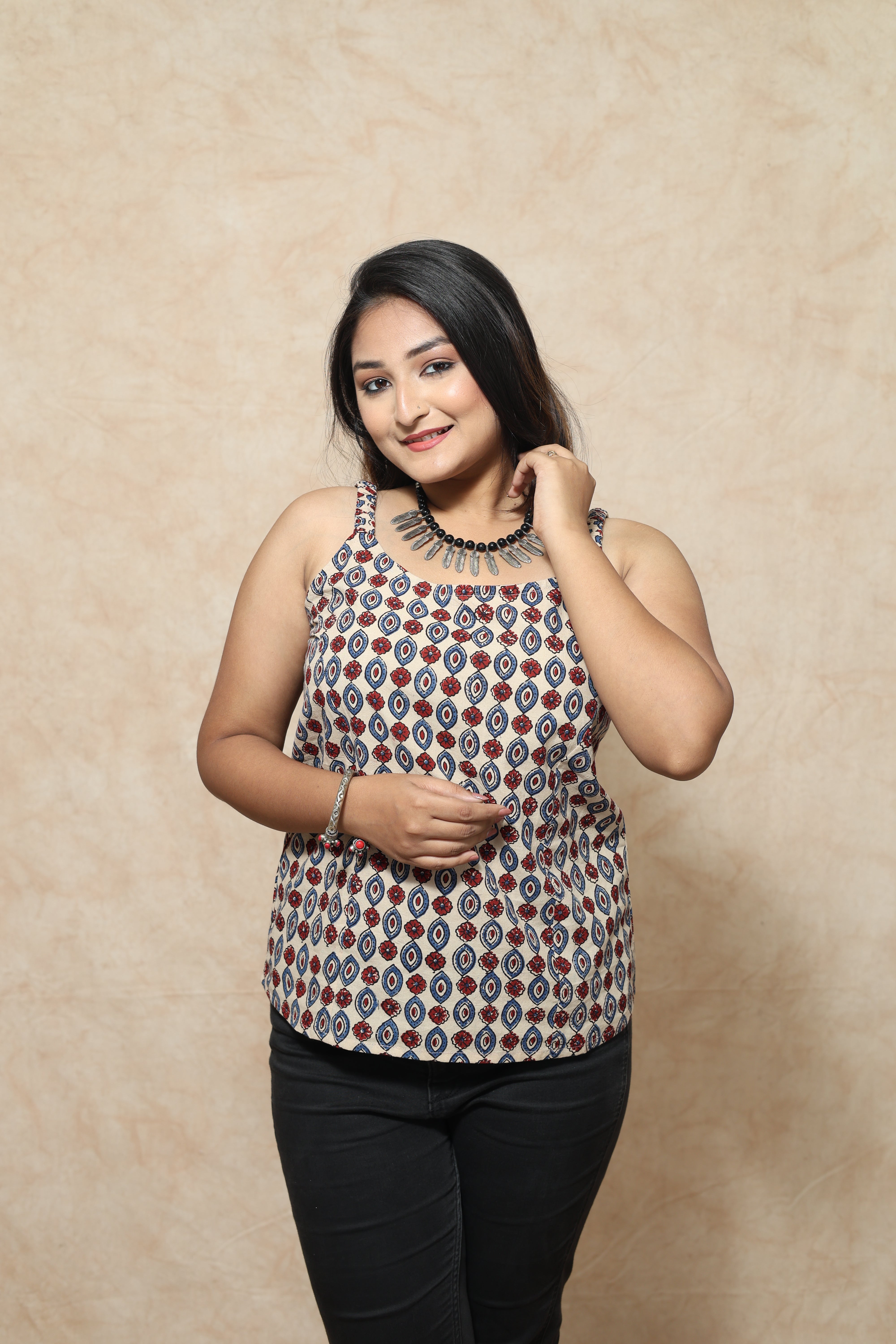 Ajrakh Evil Eye Block Print Cotton Tops