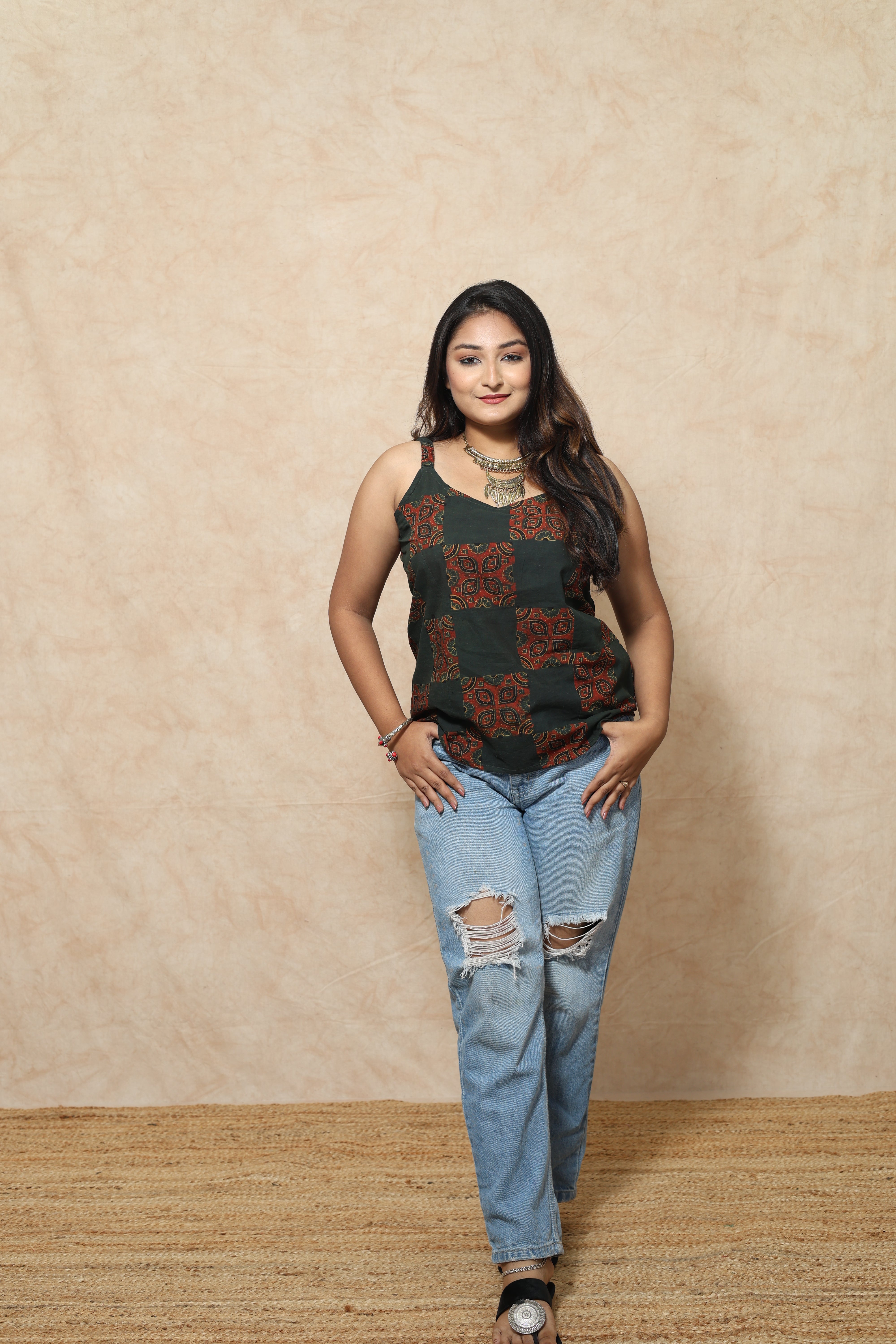 Vegitable Dye Ajrakh Block Print Cotton Tops