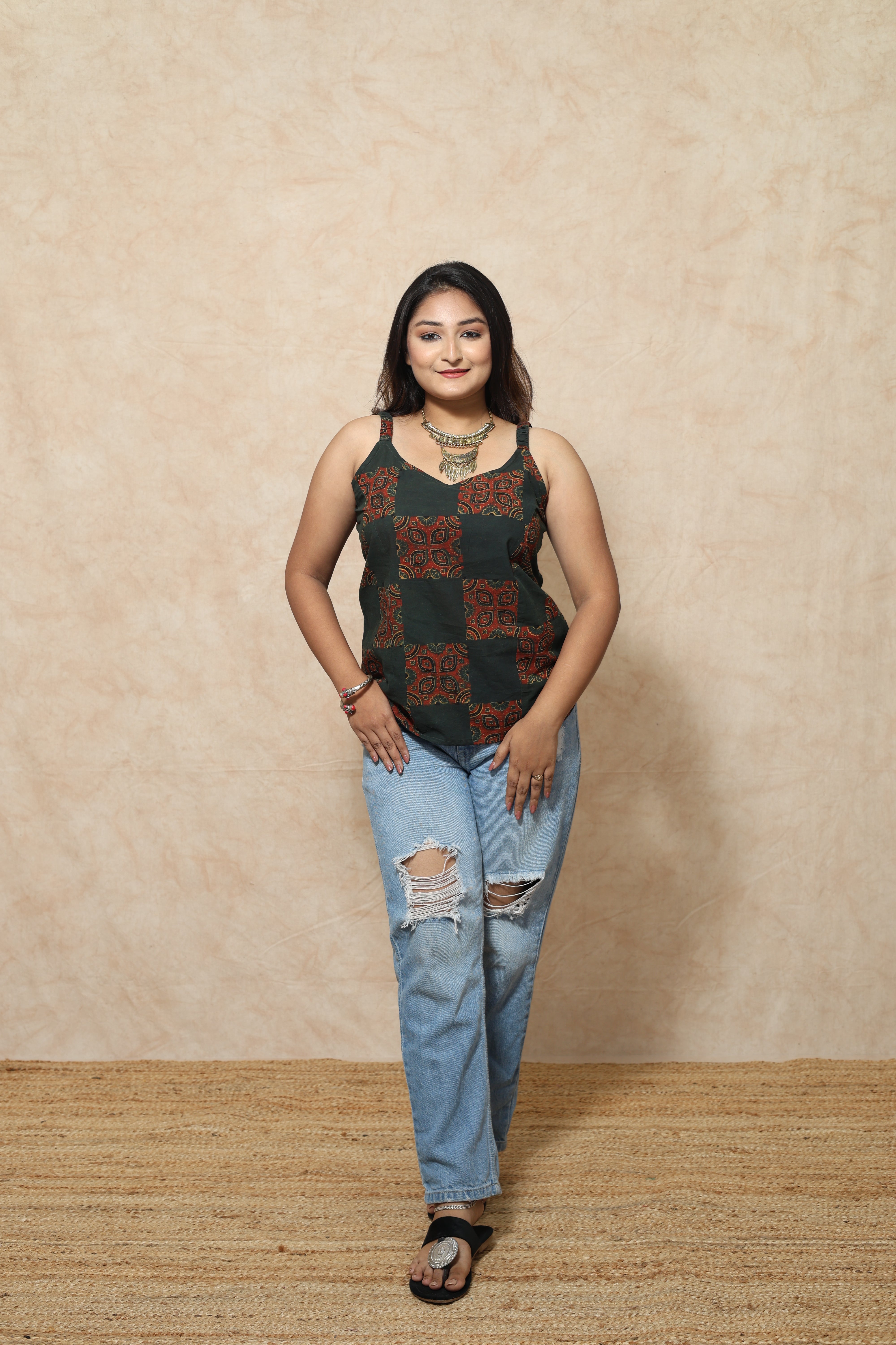 Vegitable Dye Ajrakh Block Print Cotton Tops