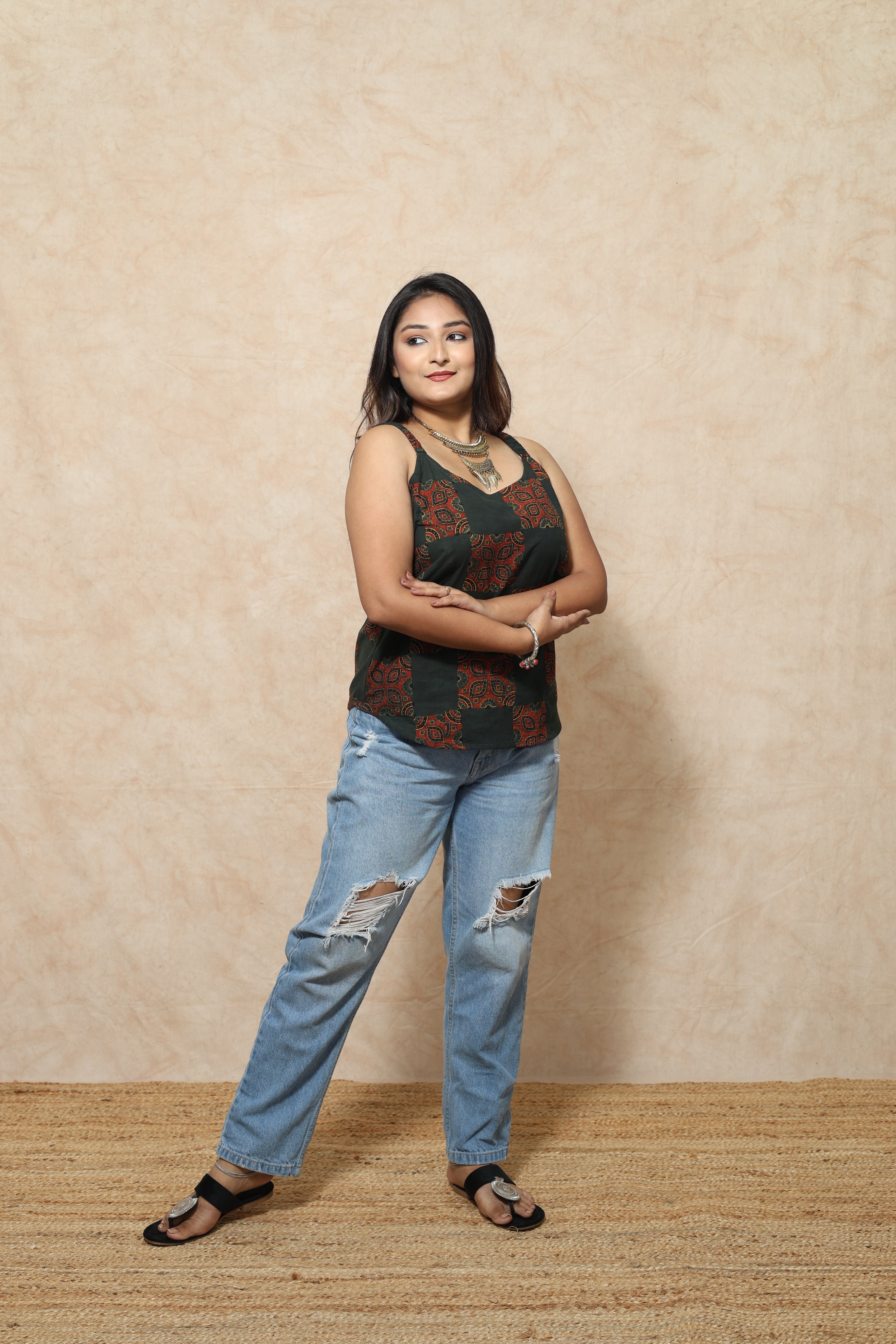 Vegitable Dye Ajrakh Block Print Cotton Tops