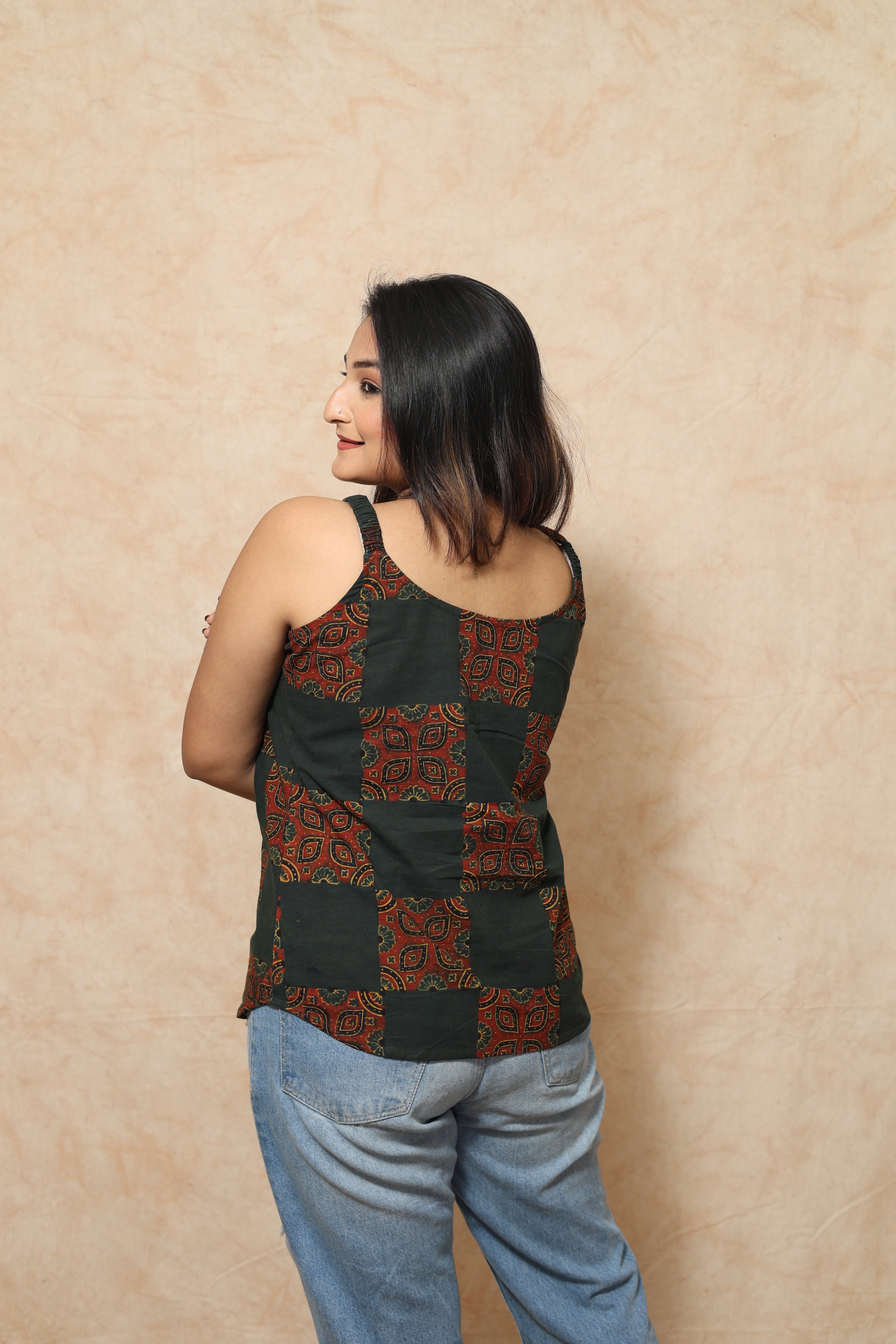 Vegitable Dye Ajrakh Block Print Cotton Tops