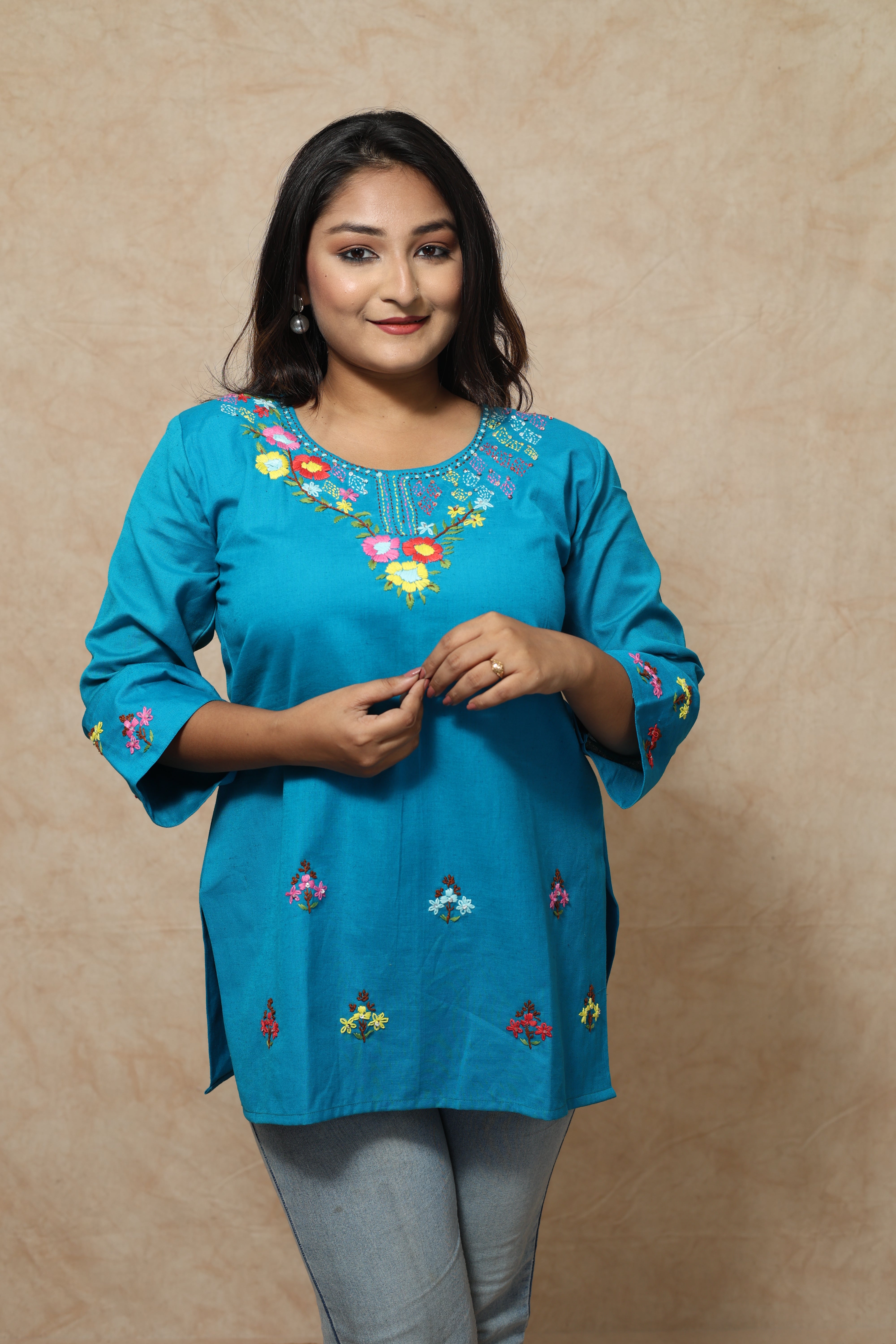 Hand Work Cotton Short Kurti