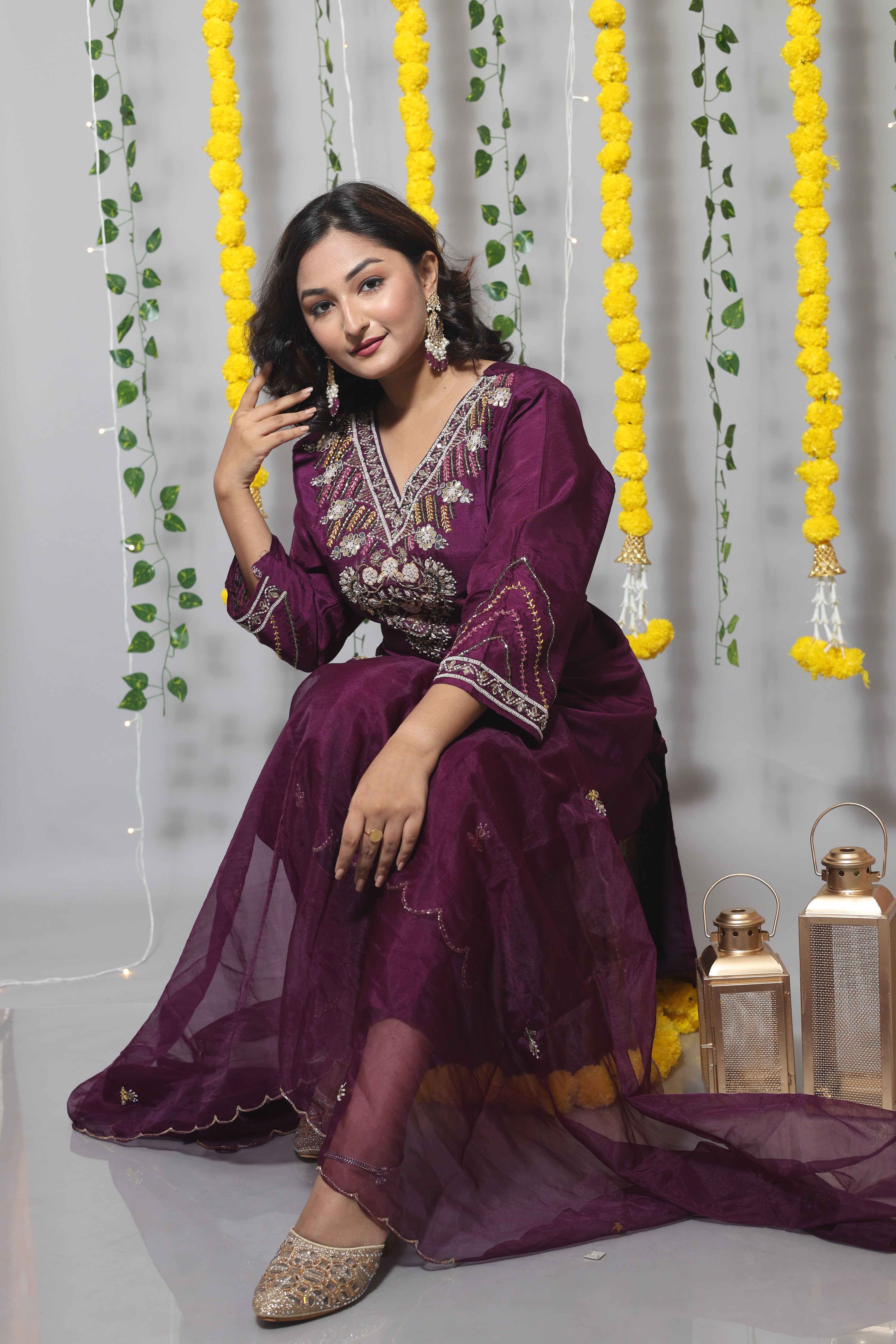 Purple Dola Silk Handwork Suit Set
