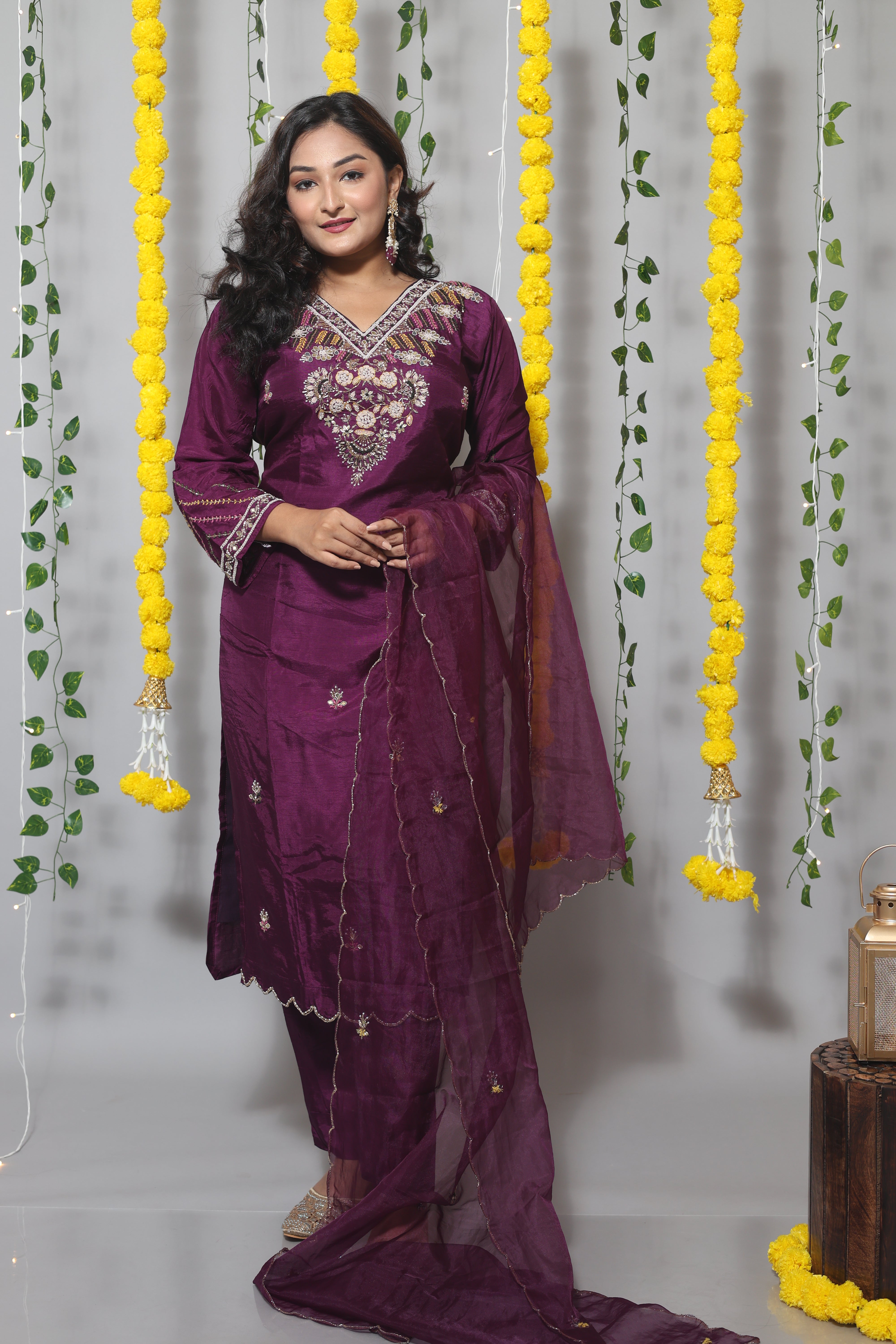 Purple Dola Silk Handwork Suit Set