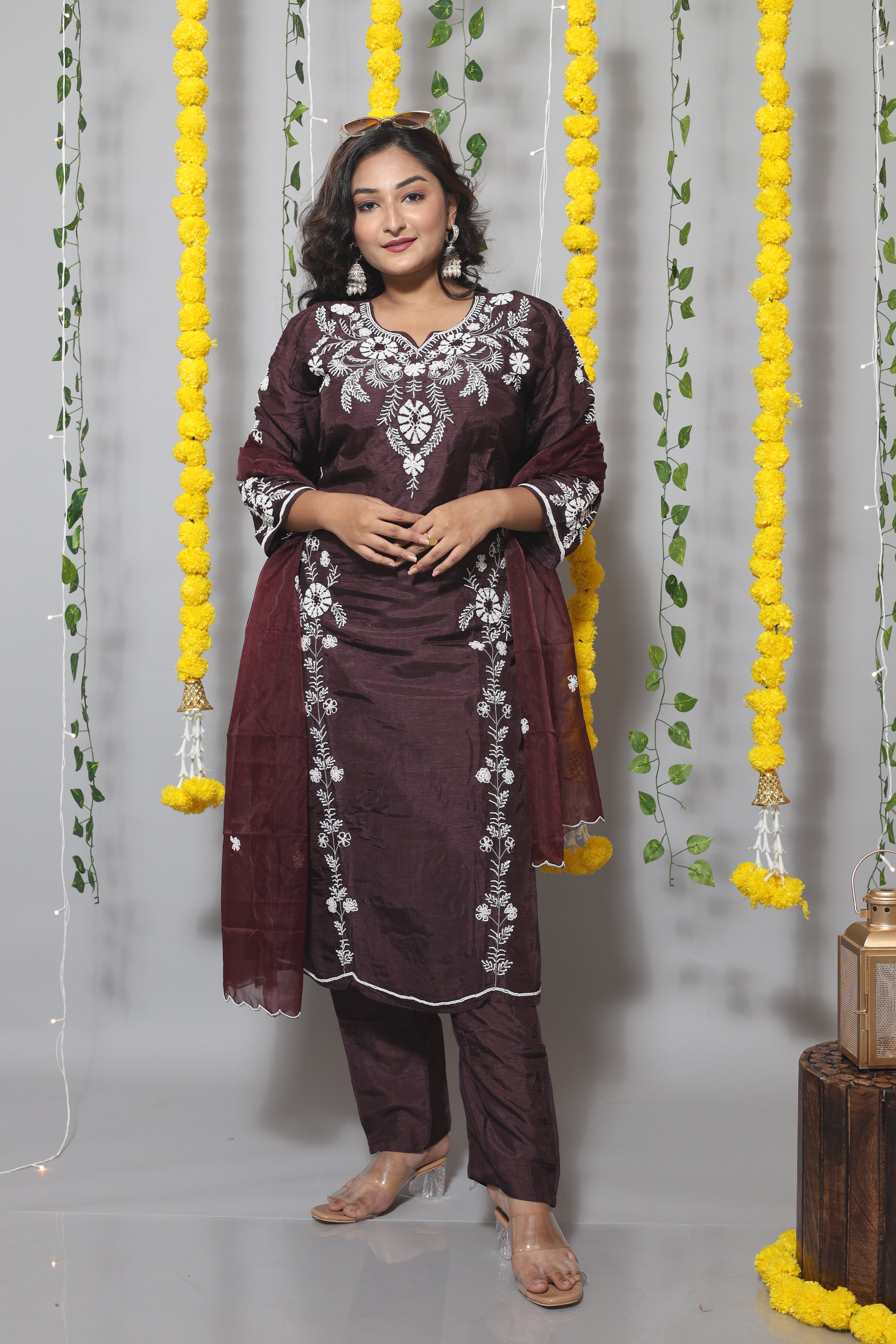 DARK PURPLE DOLA SILK HANDWORK SUIT SET