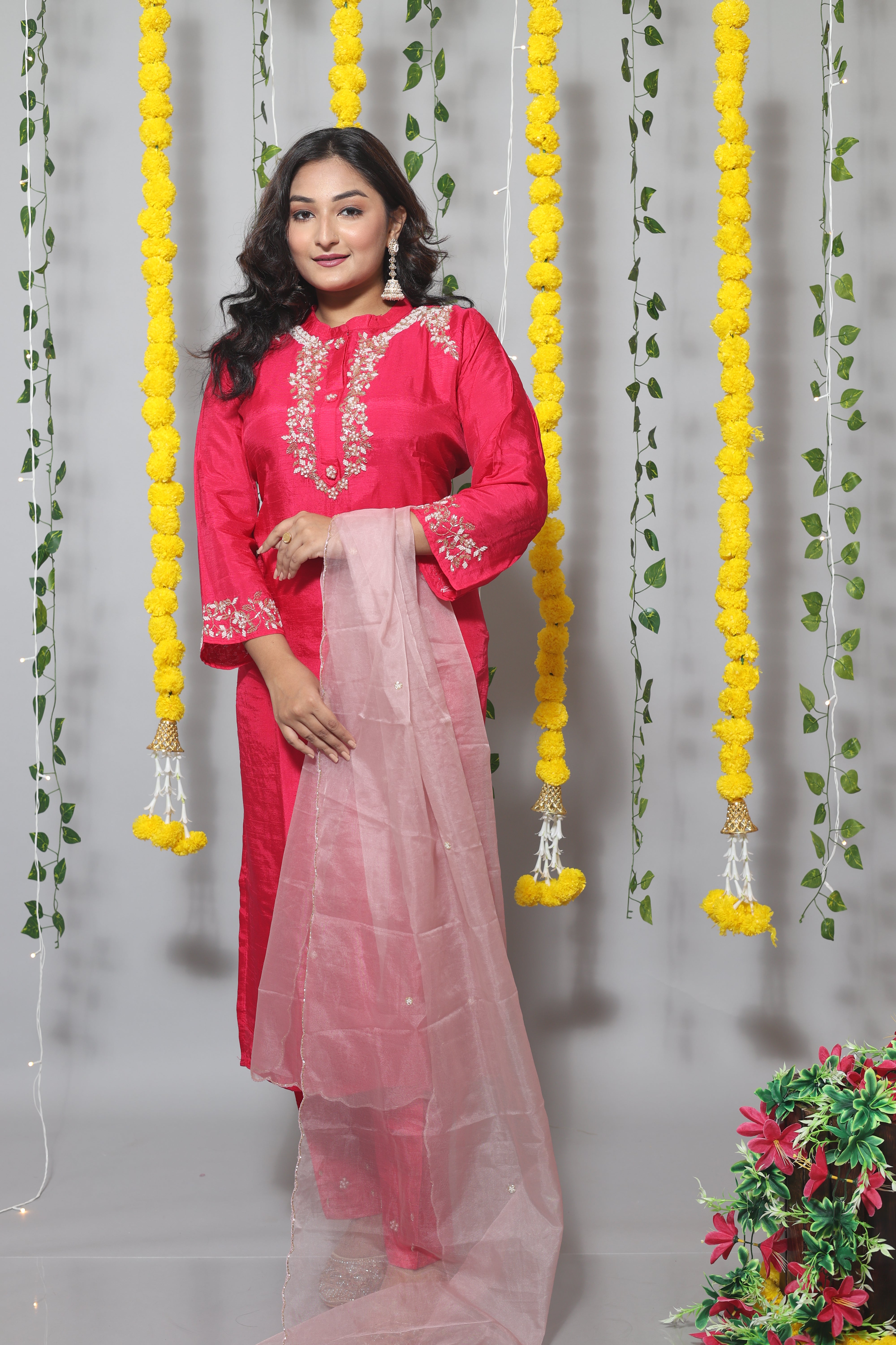 Pink Handwork Dola Silk Suit Set