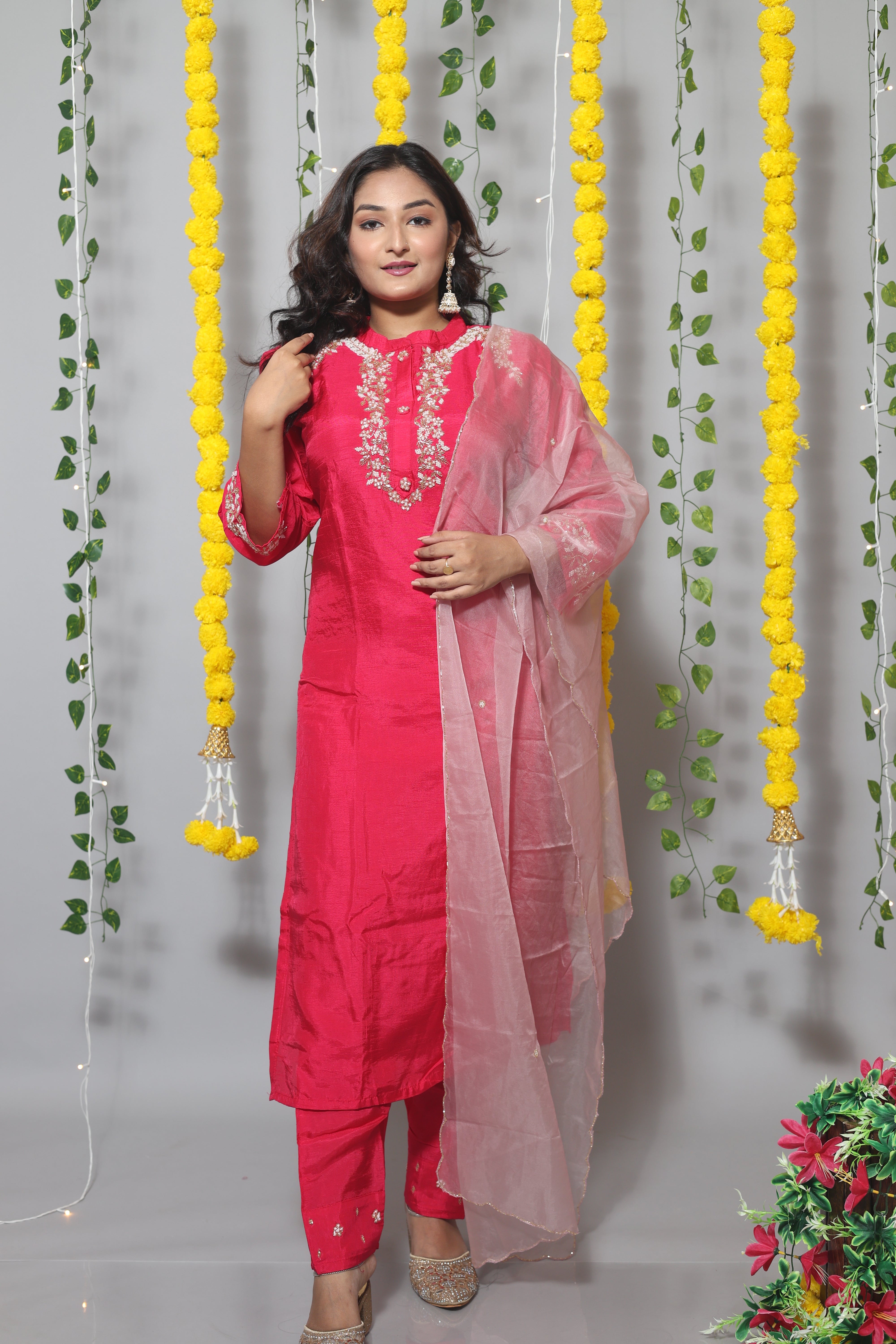 Pink Handwork Dola Silk Suit Set