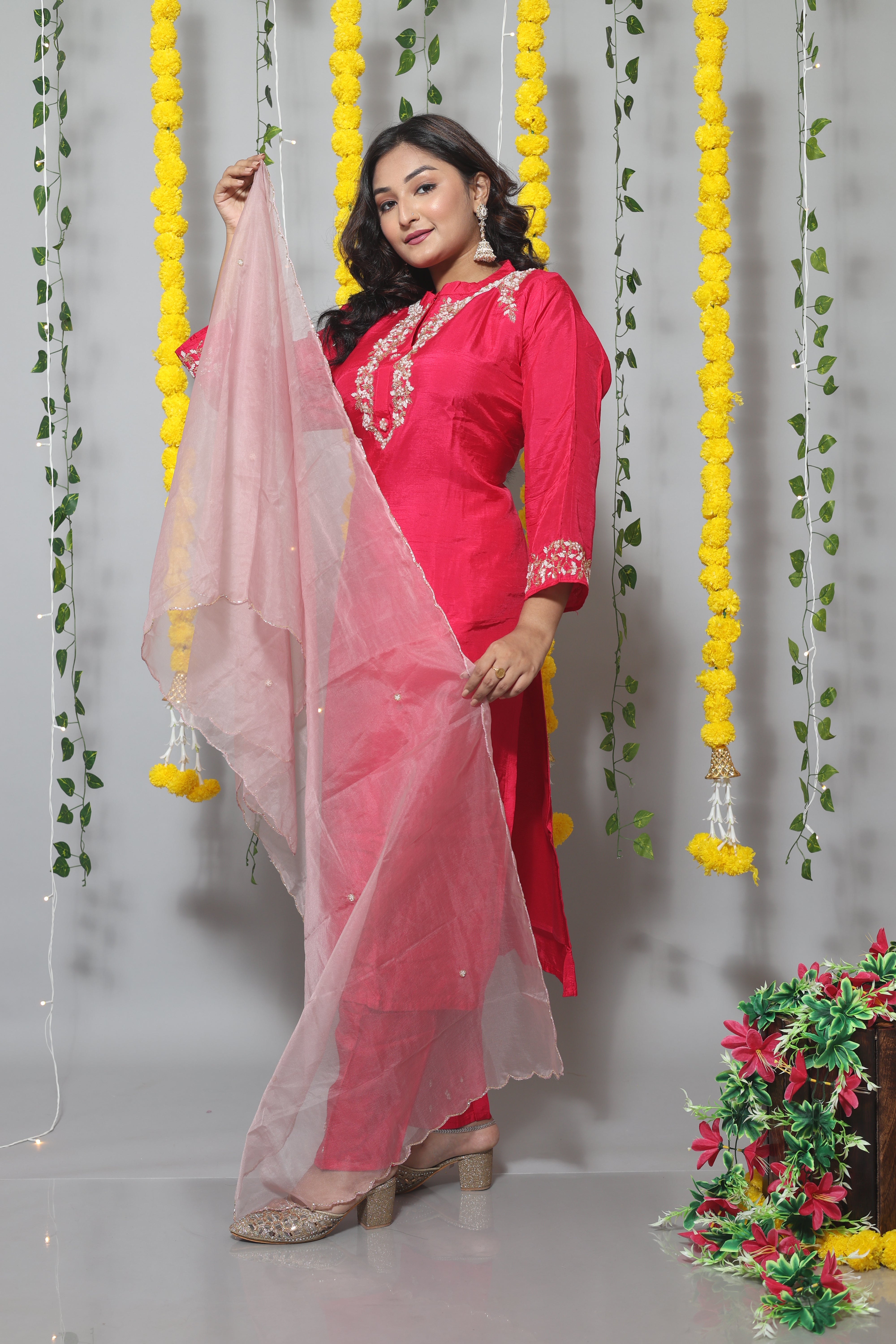 Pink Handwork Dola Silk Suit Set