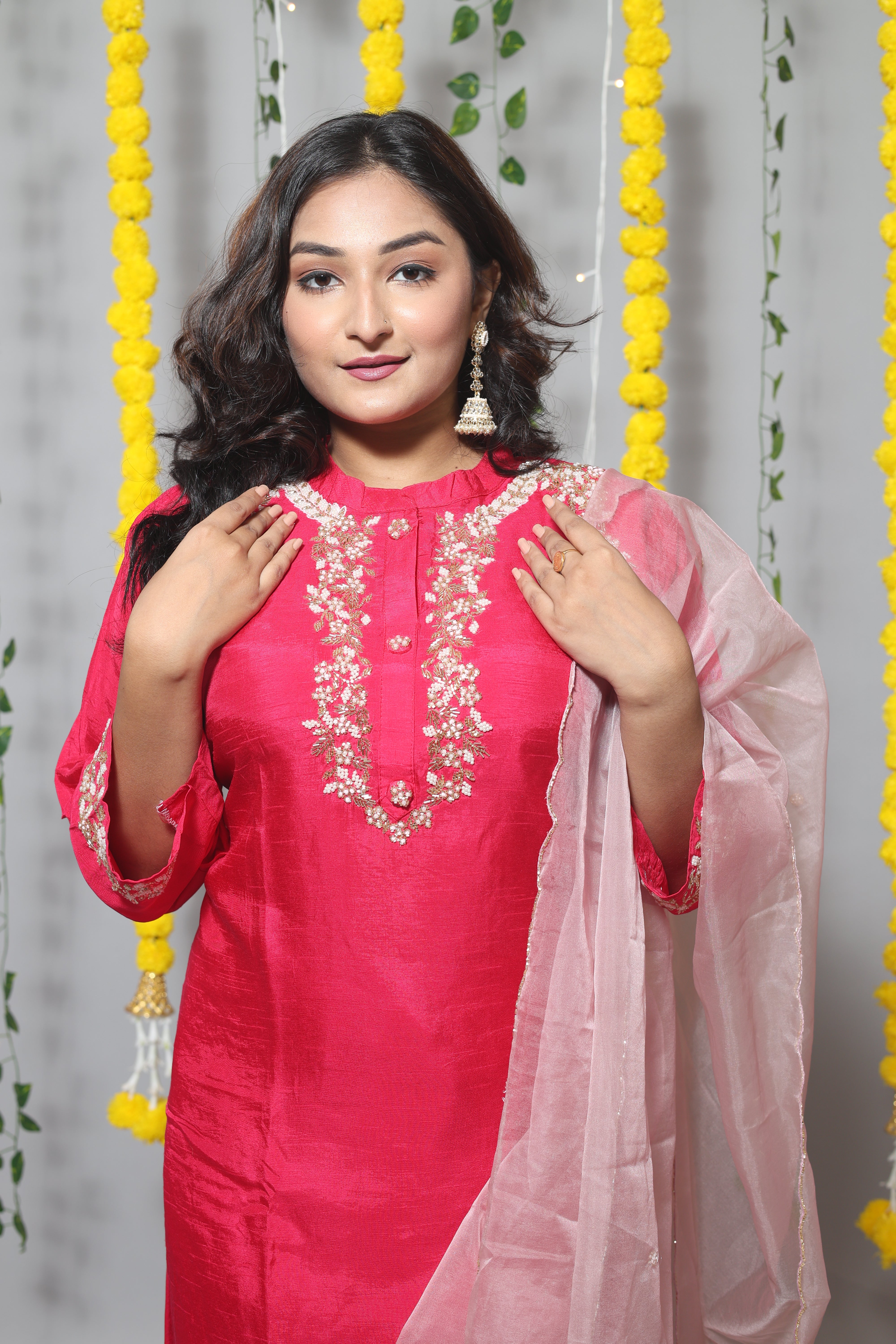 Pink Handwork Dola Silk Suit Set