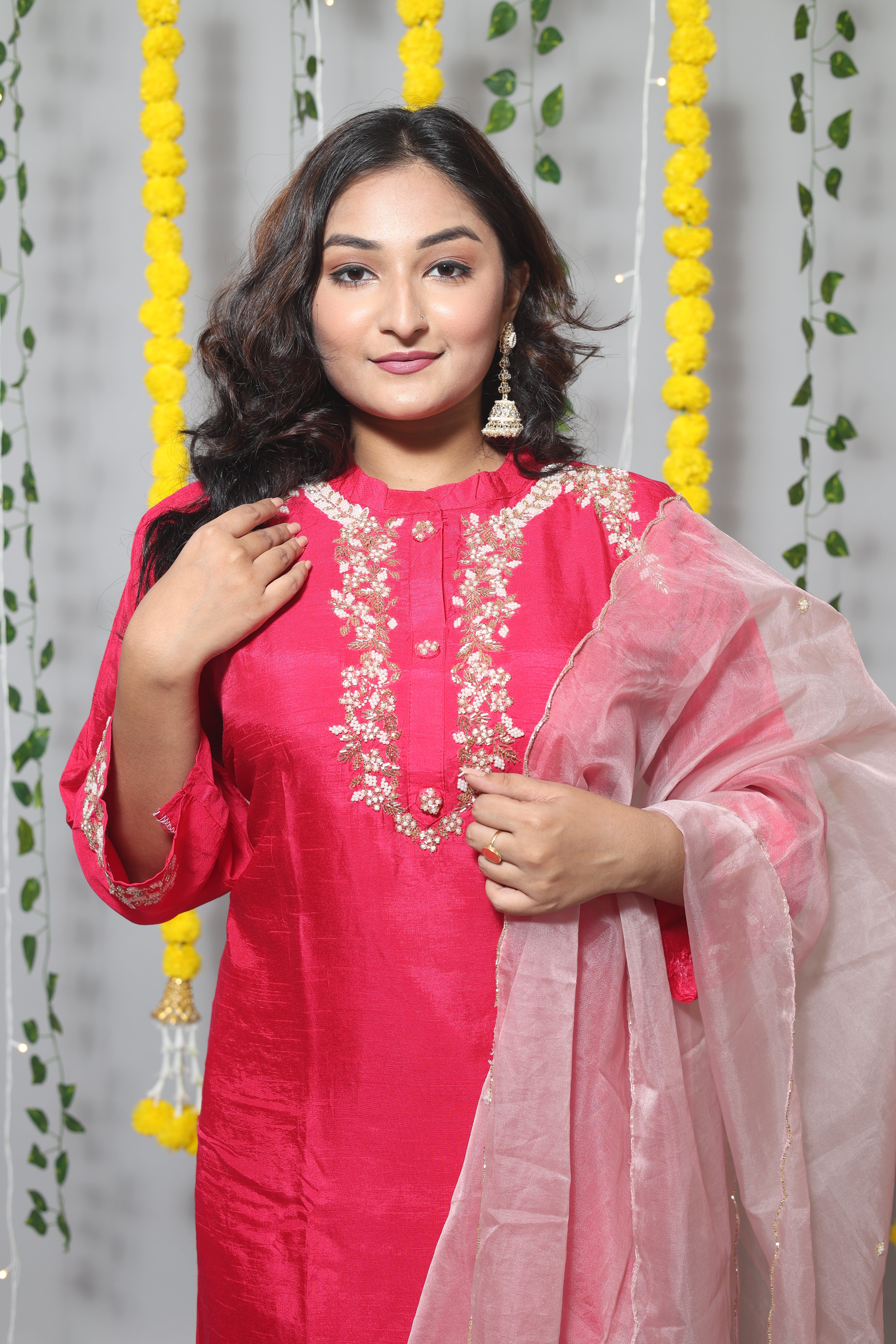 Pink Handwork Dola Silk Suit Set