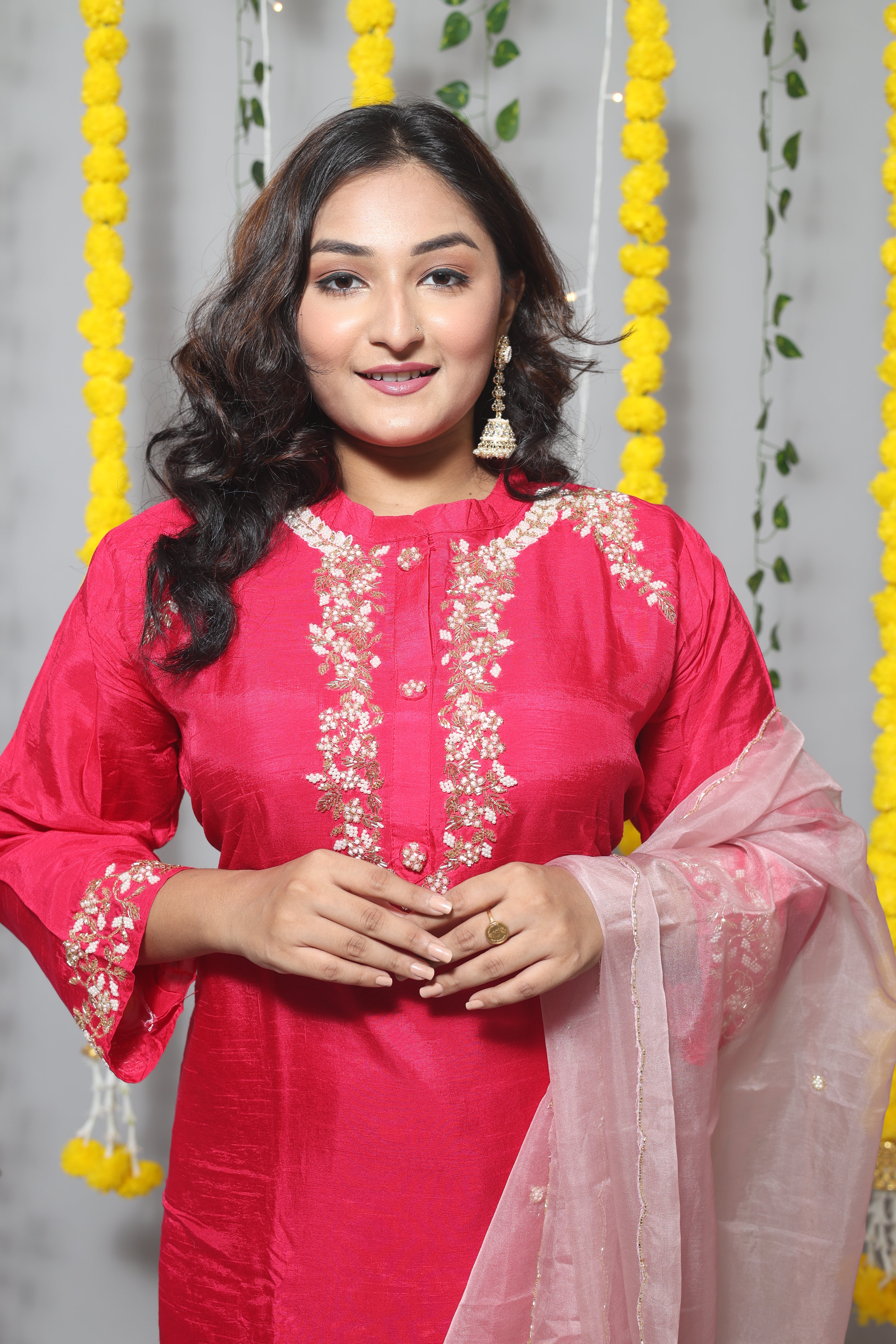 Pink Handwork Dola Silk Suit Set