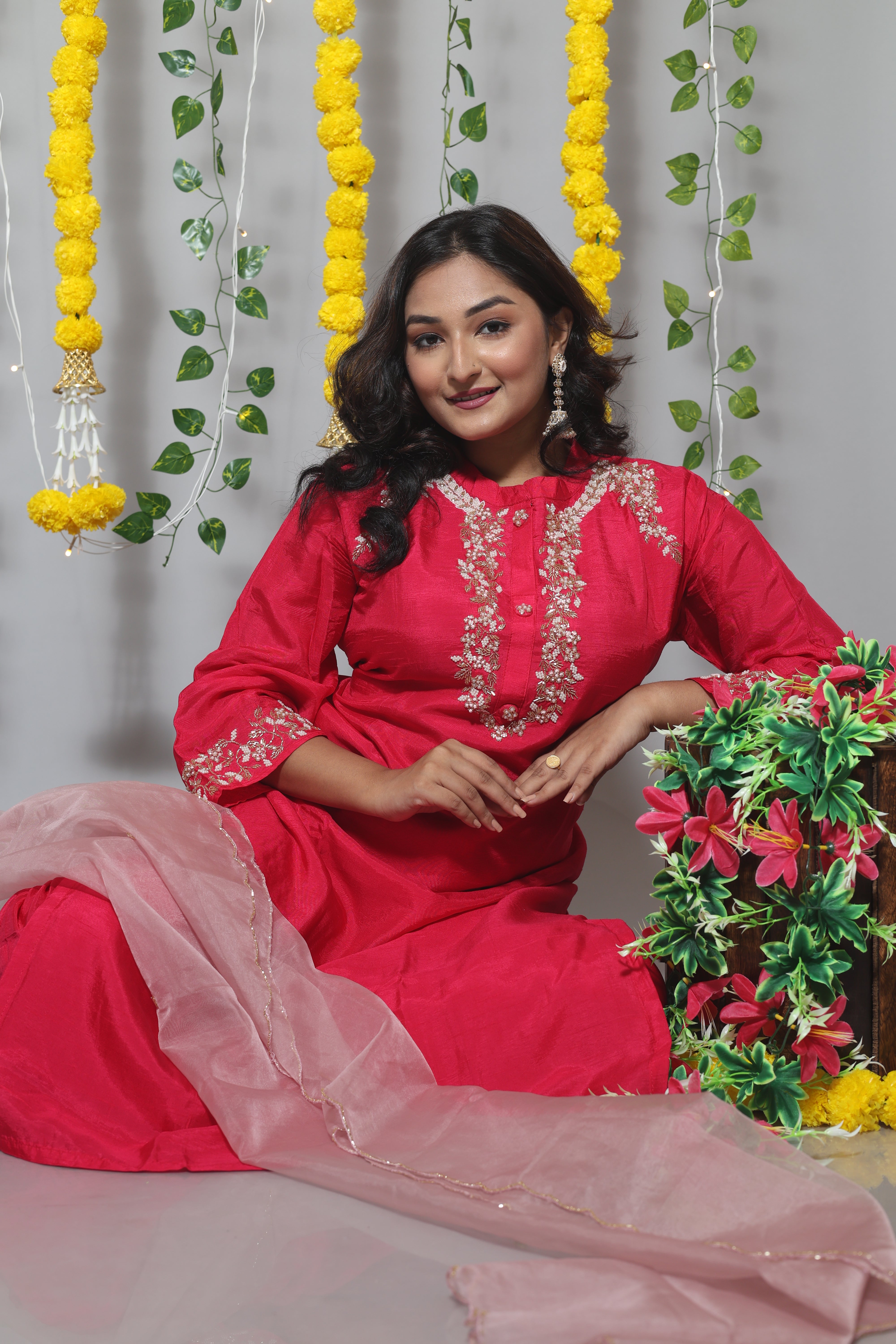 Pink Handwork Dola Silk Suit Set