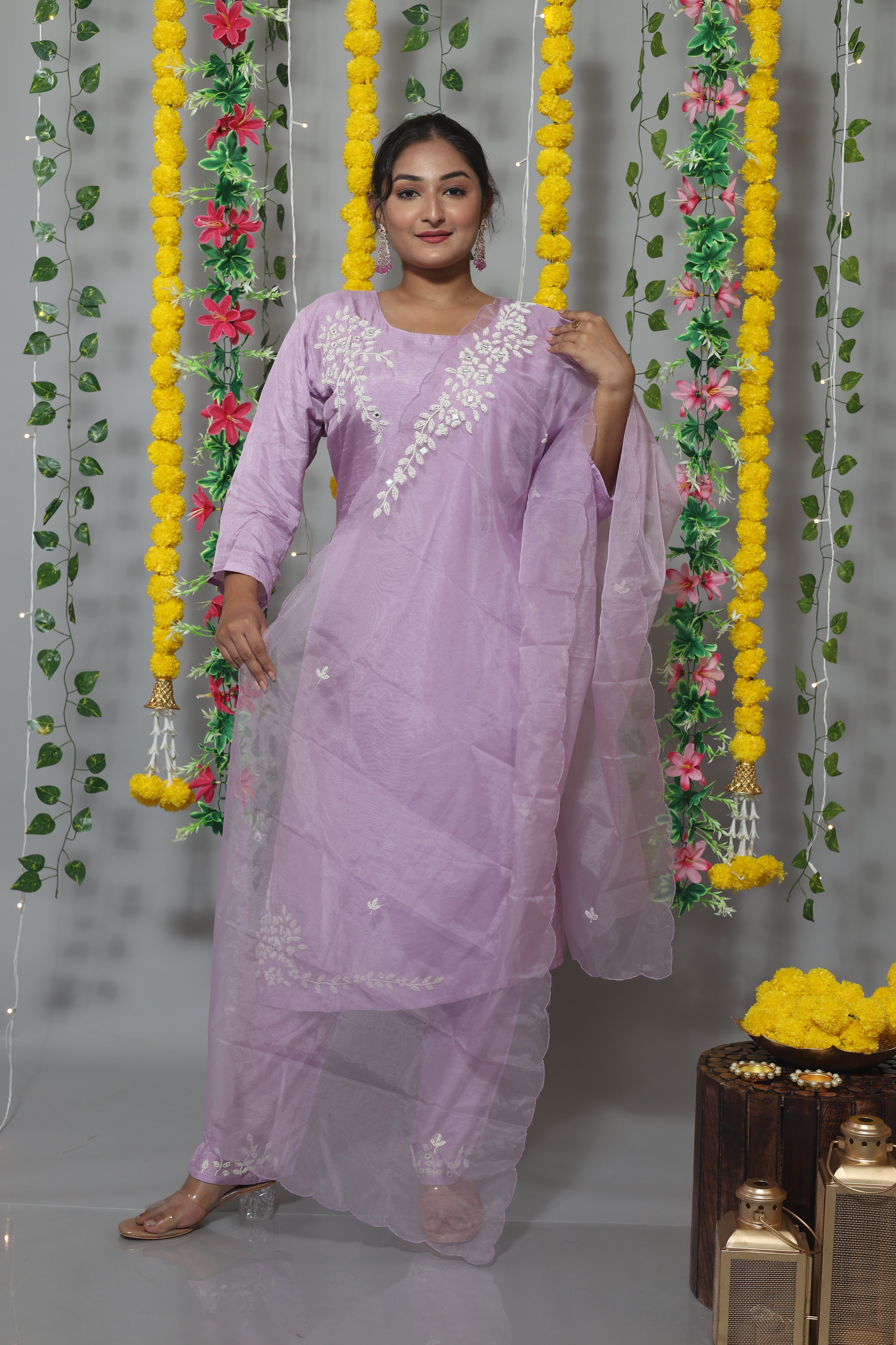Lilac Handwork Dola Silk Suit Set