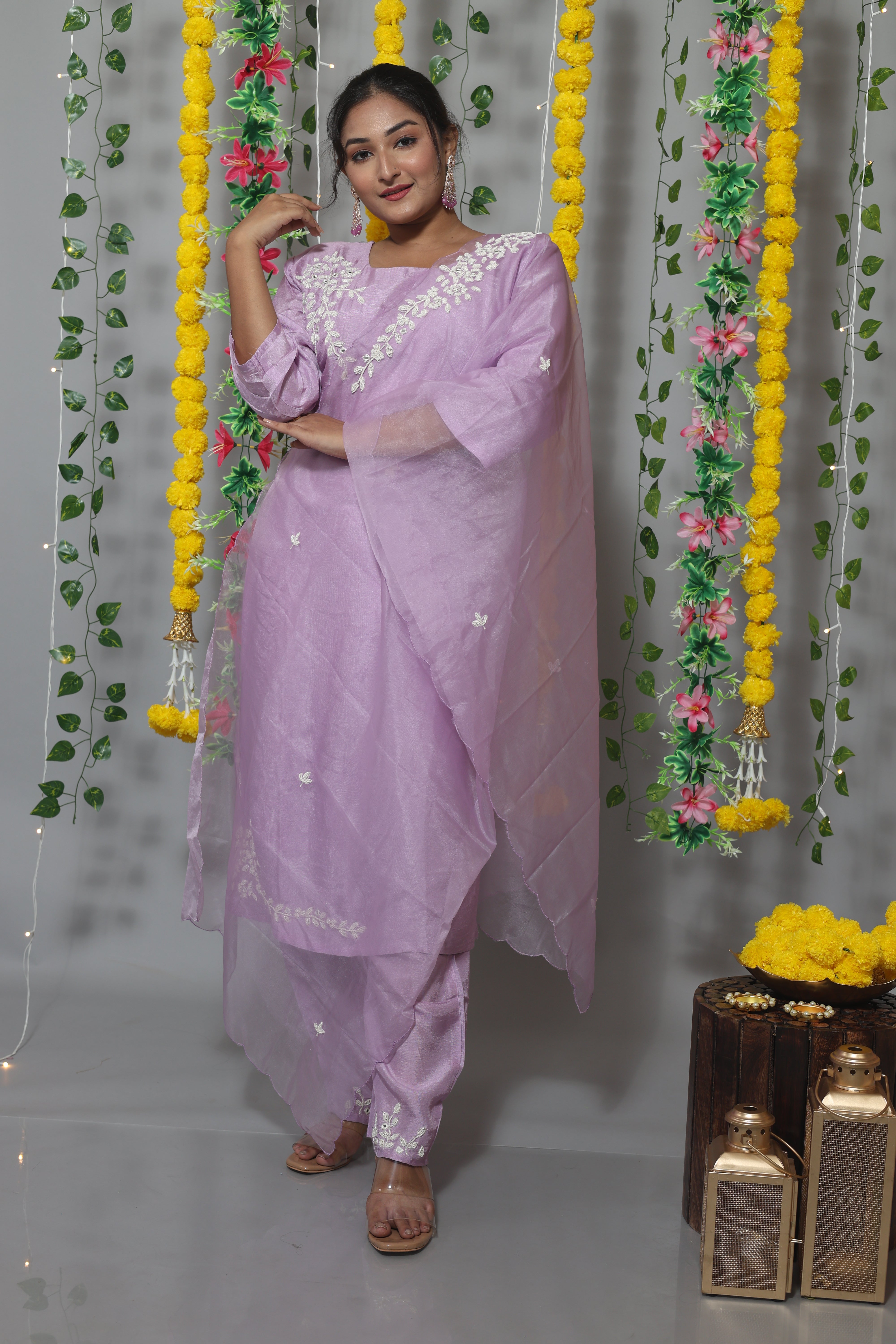 Lilac Handwork Dola Silk Suit Set