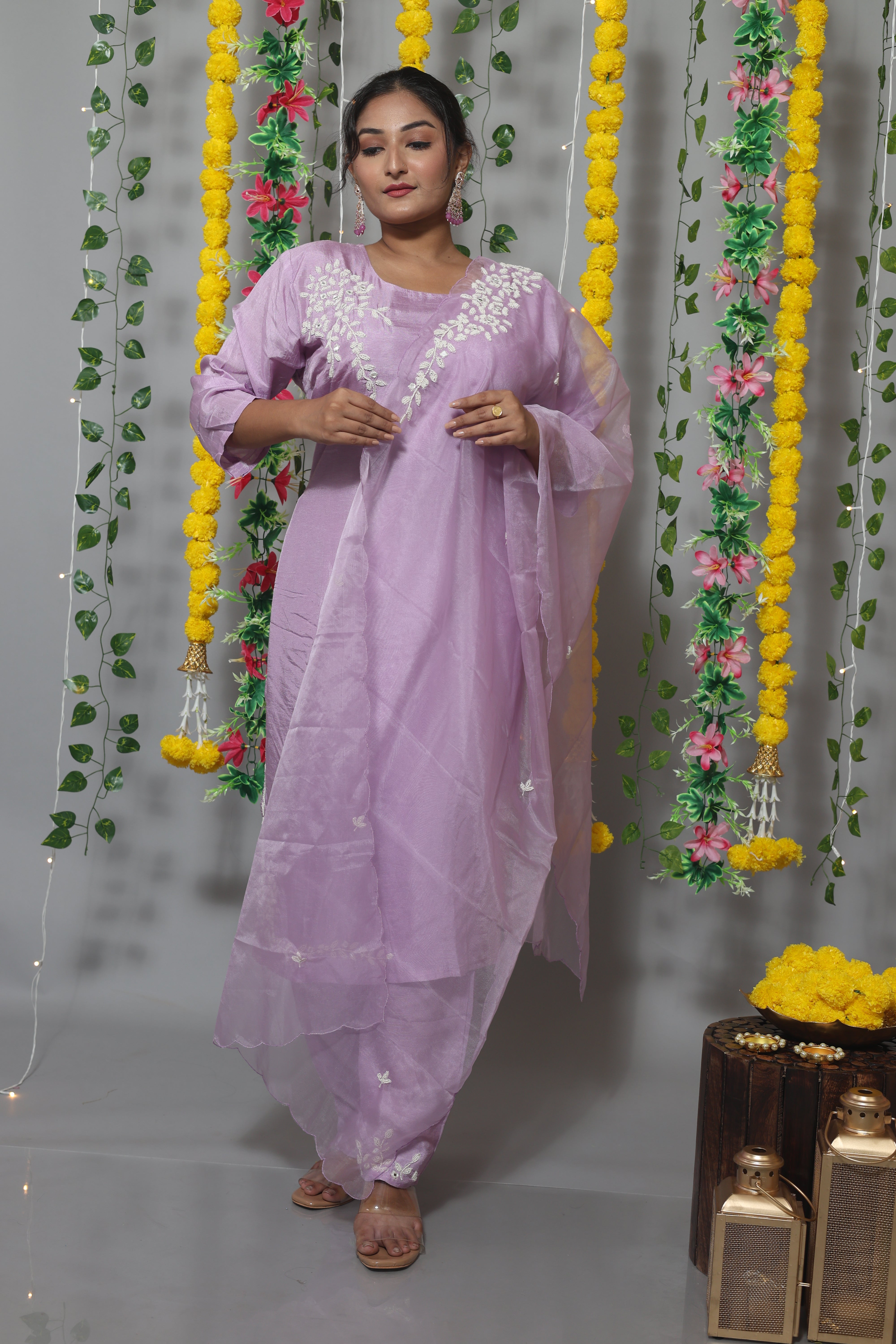 Lilac Handwork Dola Silk Suit Set