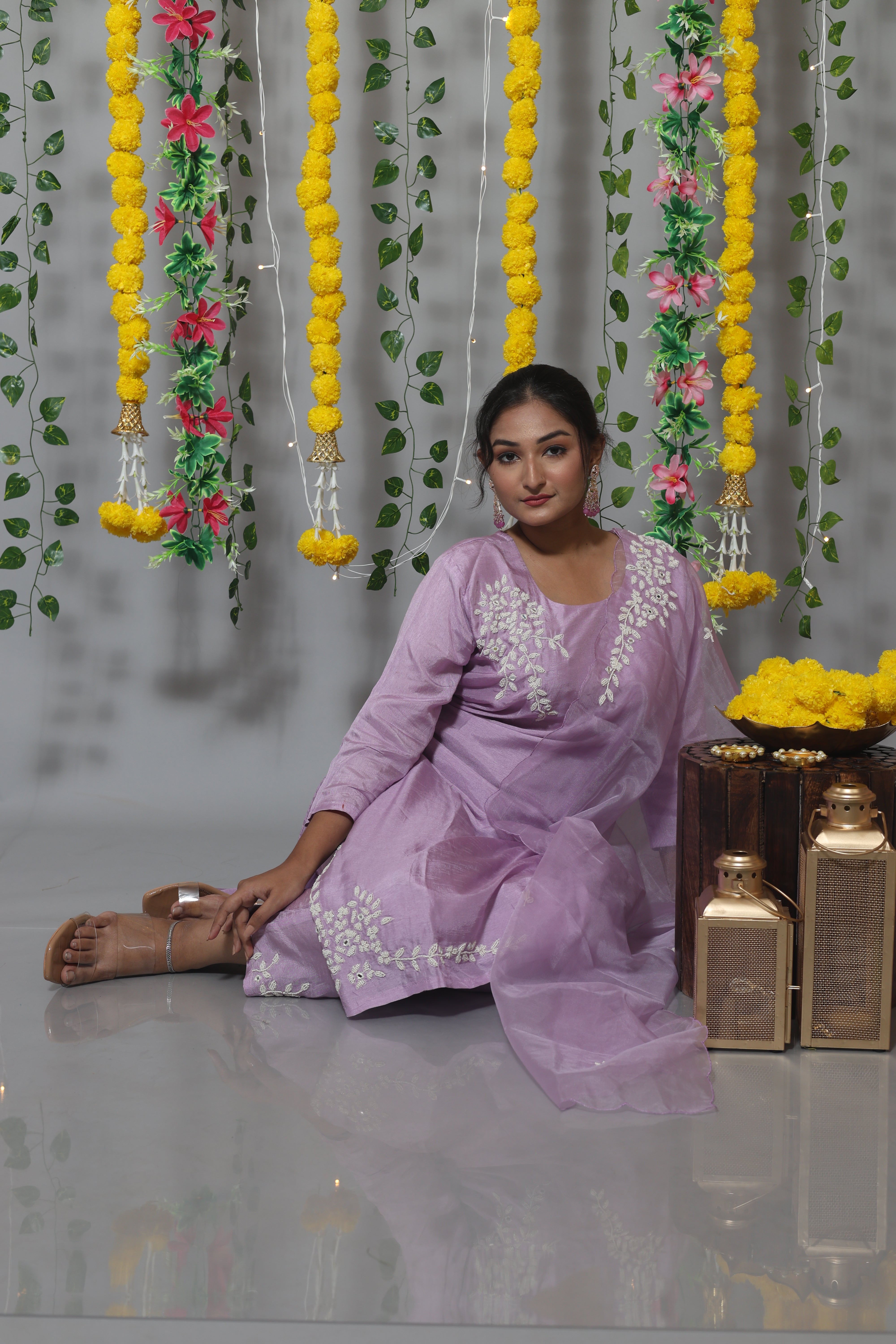 Lilac Handwork Dola Silk Suit Set