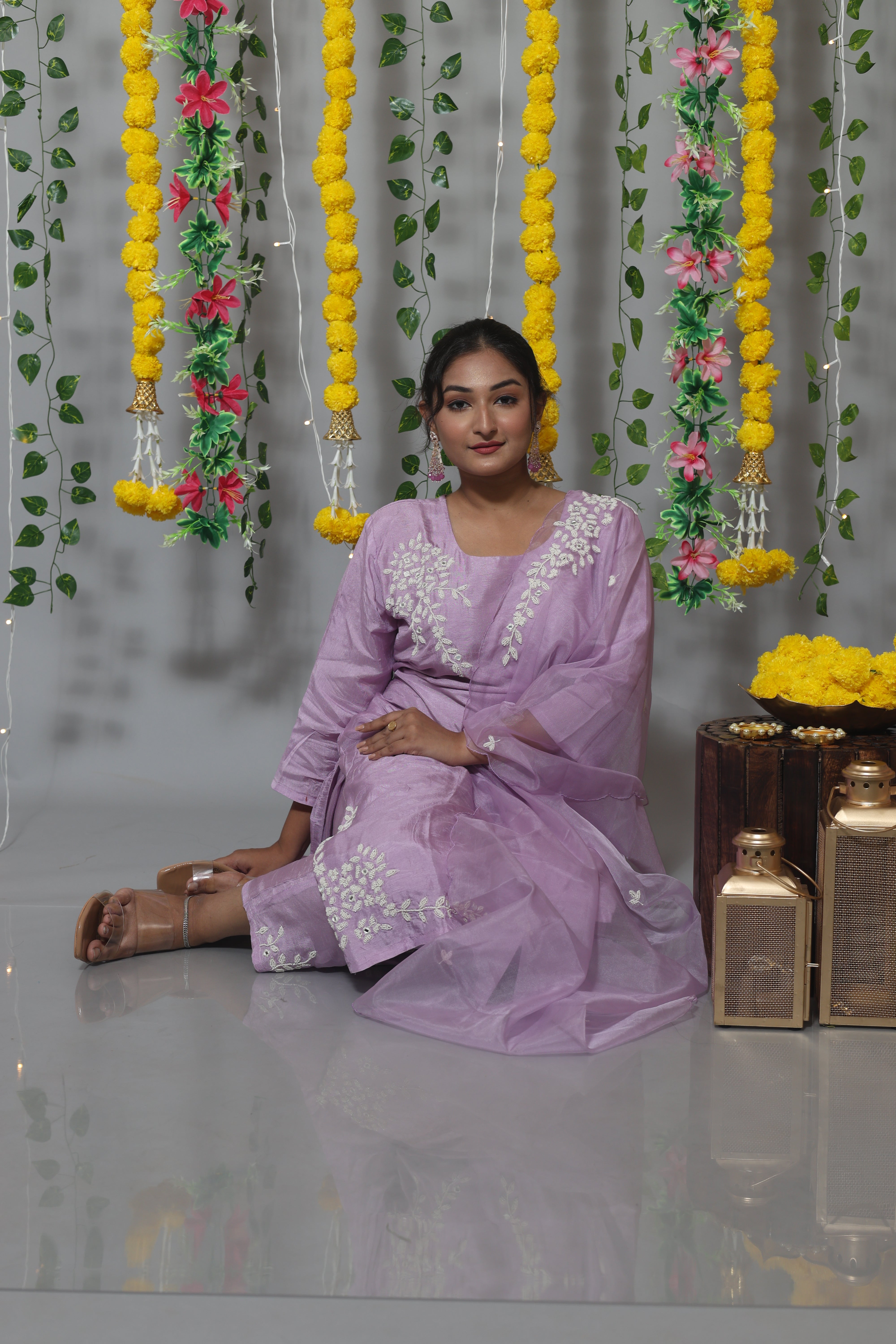 Lilac Handwork Dola Silk Suit Set