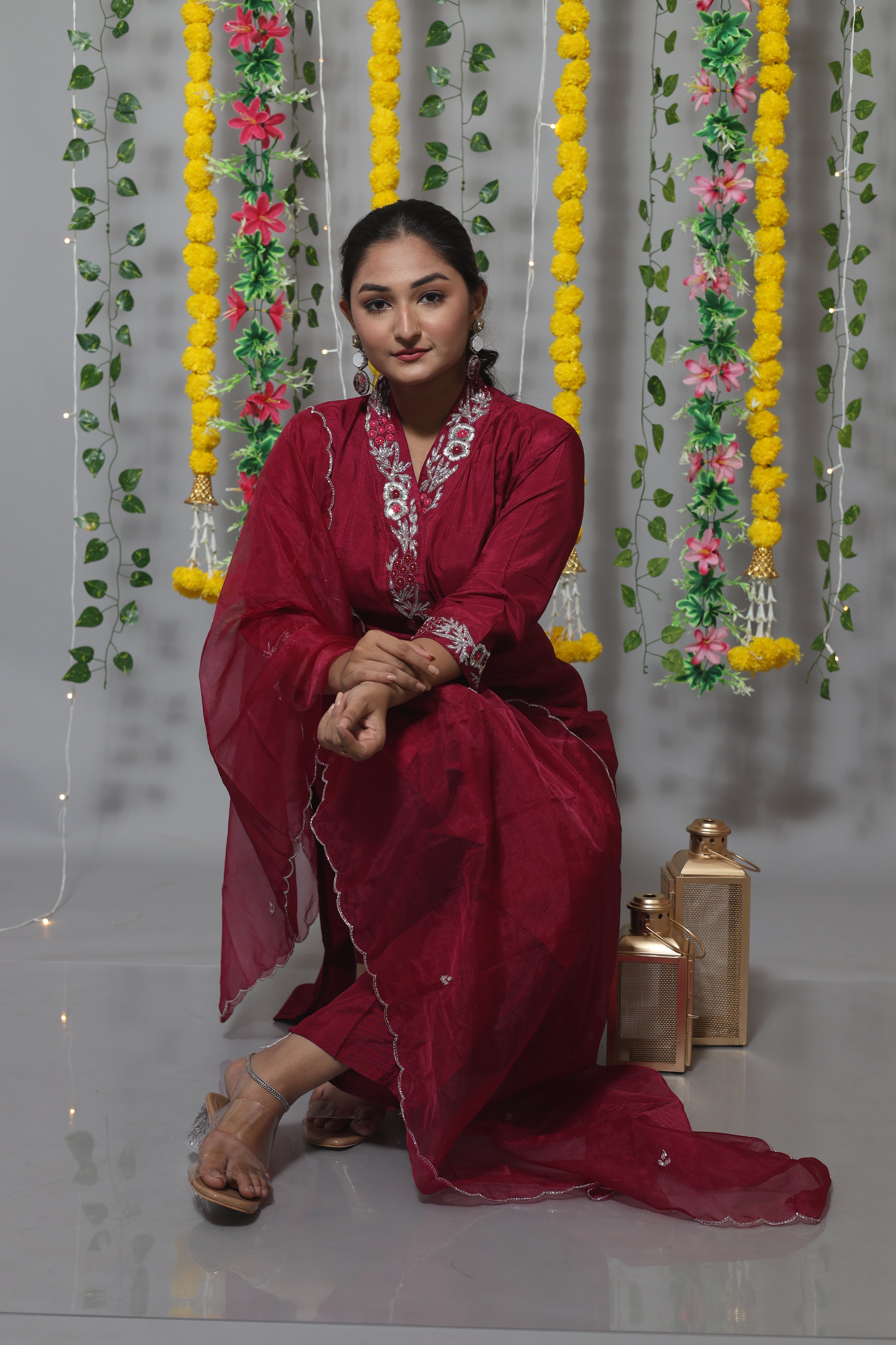 Magenta Handwork Dola Silk Suit Set