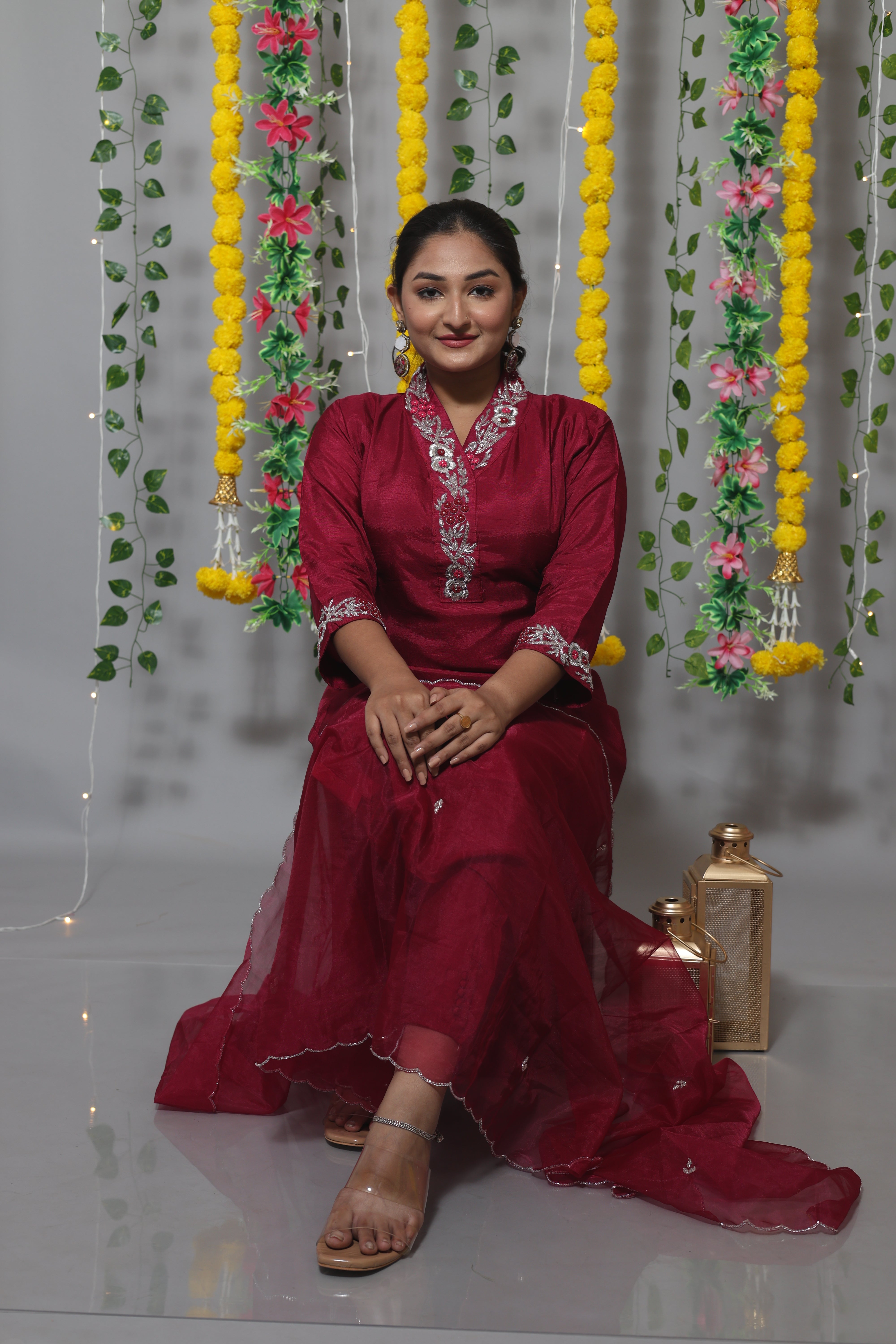 Magenta Handwork Dola Silk Suit Set