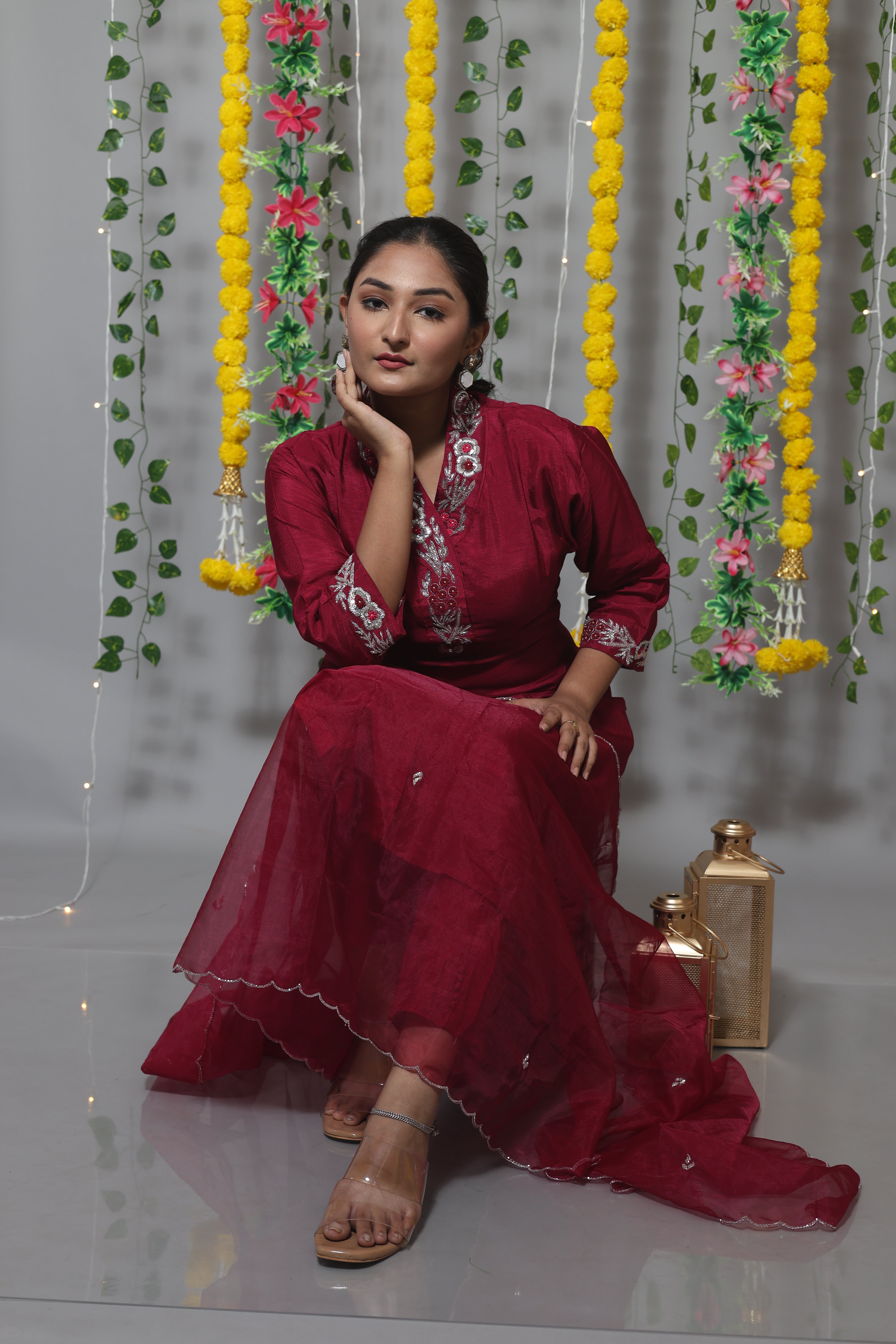 Magenta Handwork Dola Silk Suit Set