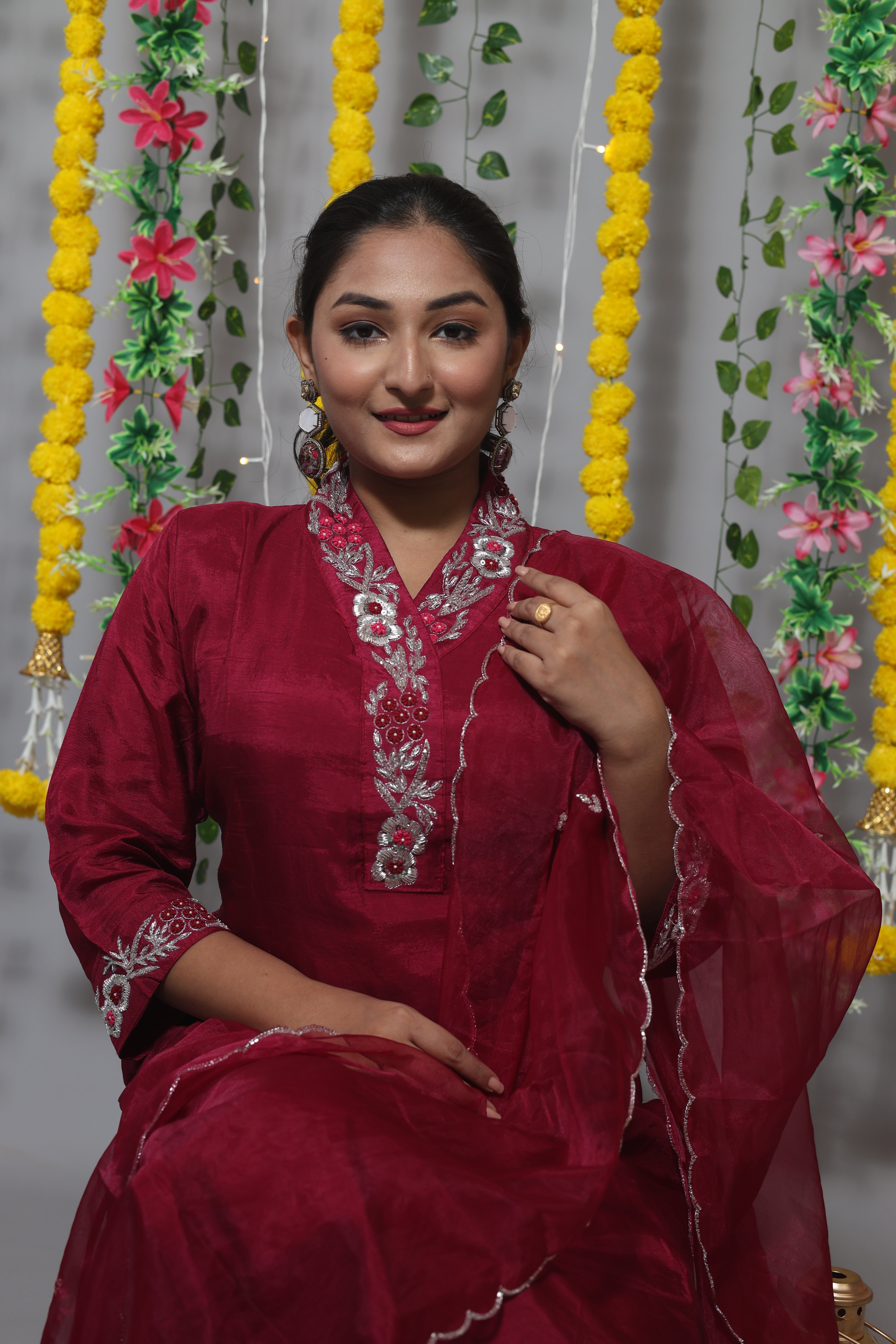 Magenta Handwork Dola Silk Suit Set