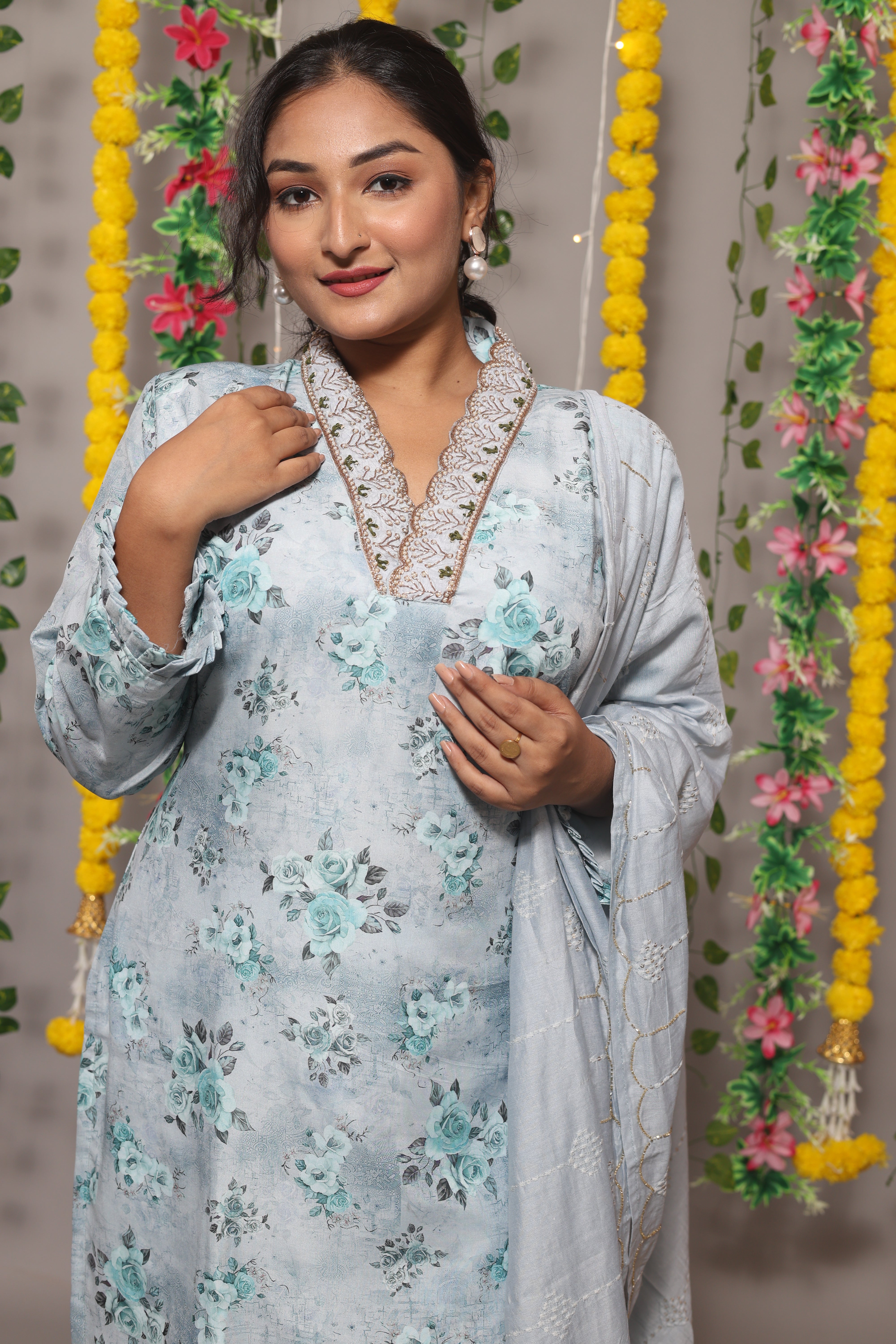 Floral Digital Print Muslin Suit Set