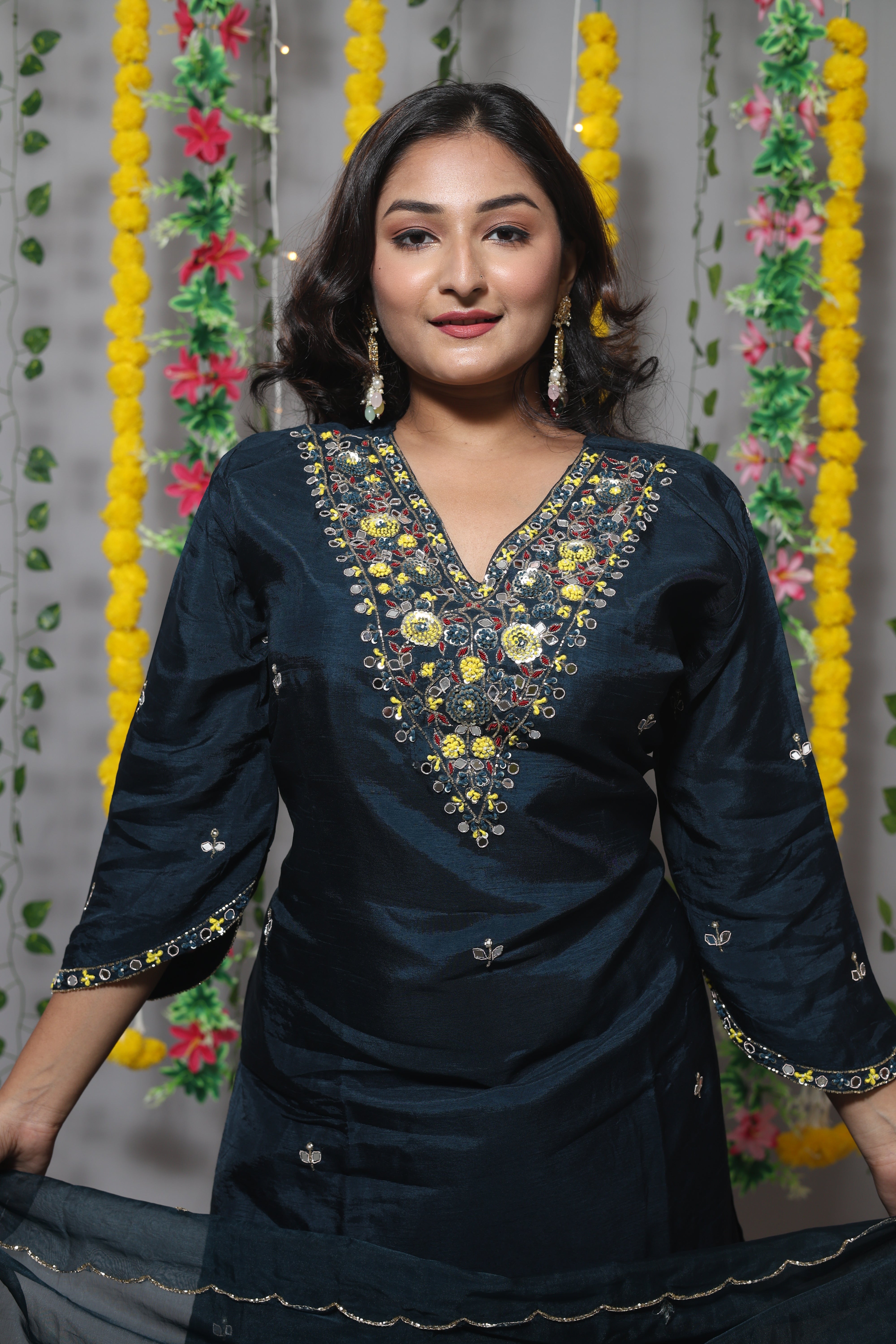 Blue Color Handwork Dola Silk Suit Set