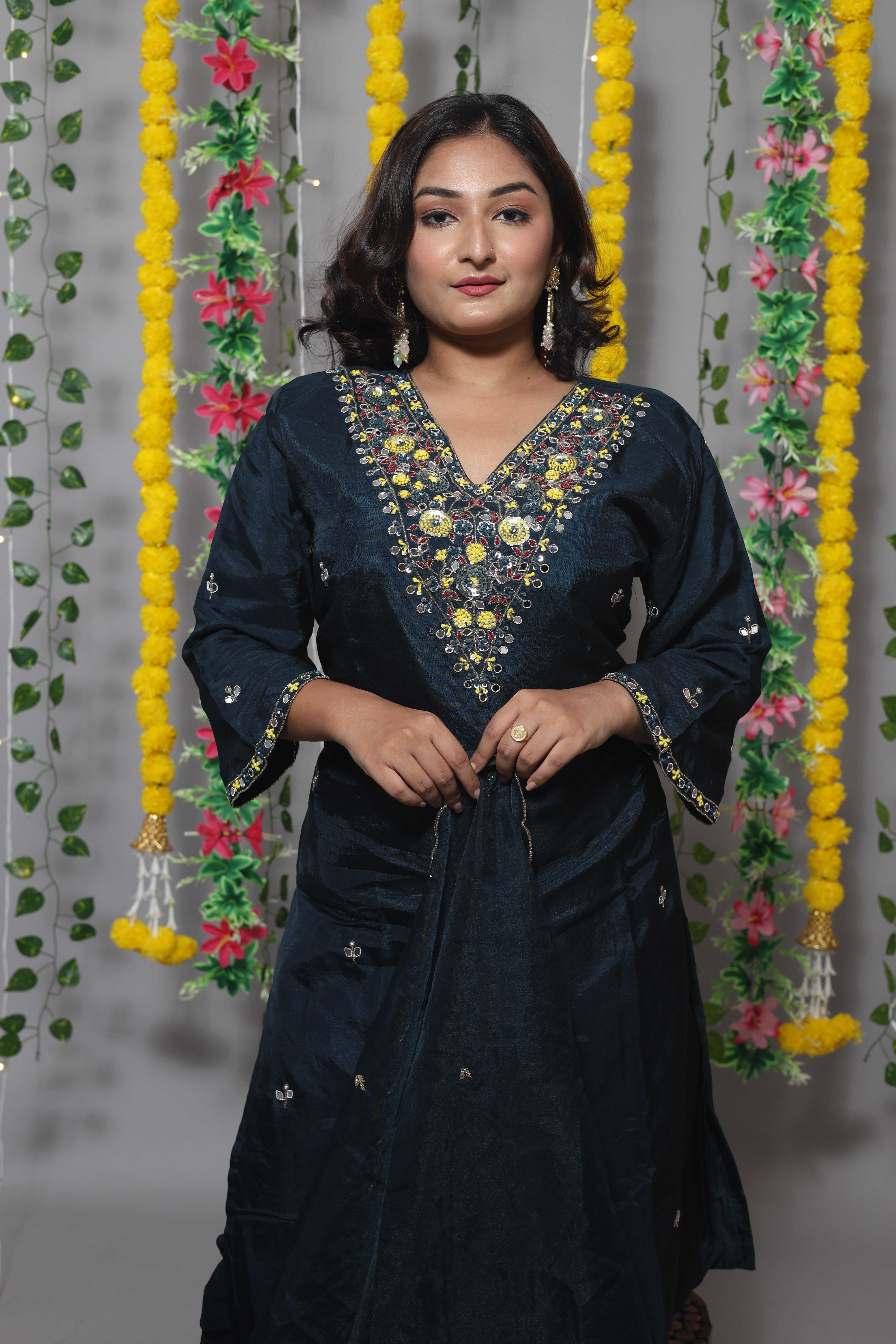 Blue Color Handwork Dola Silk Suit Set