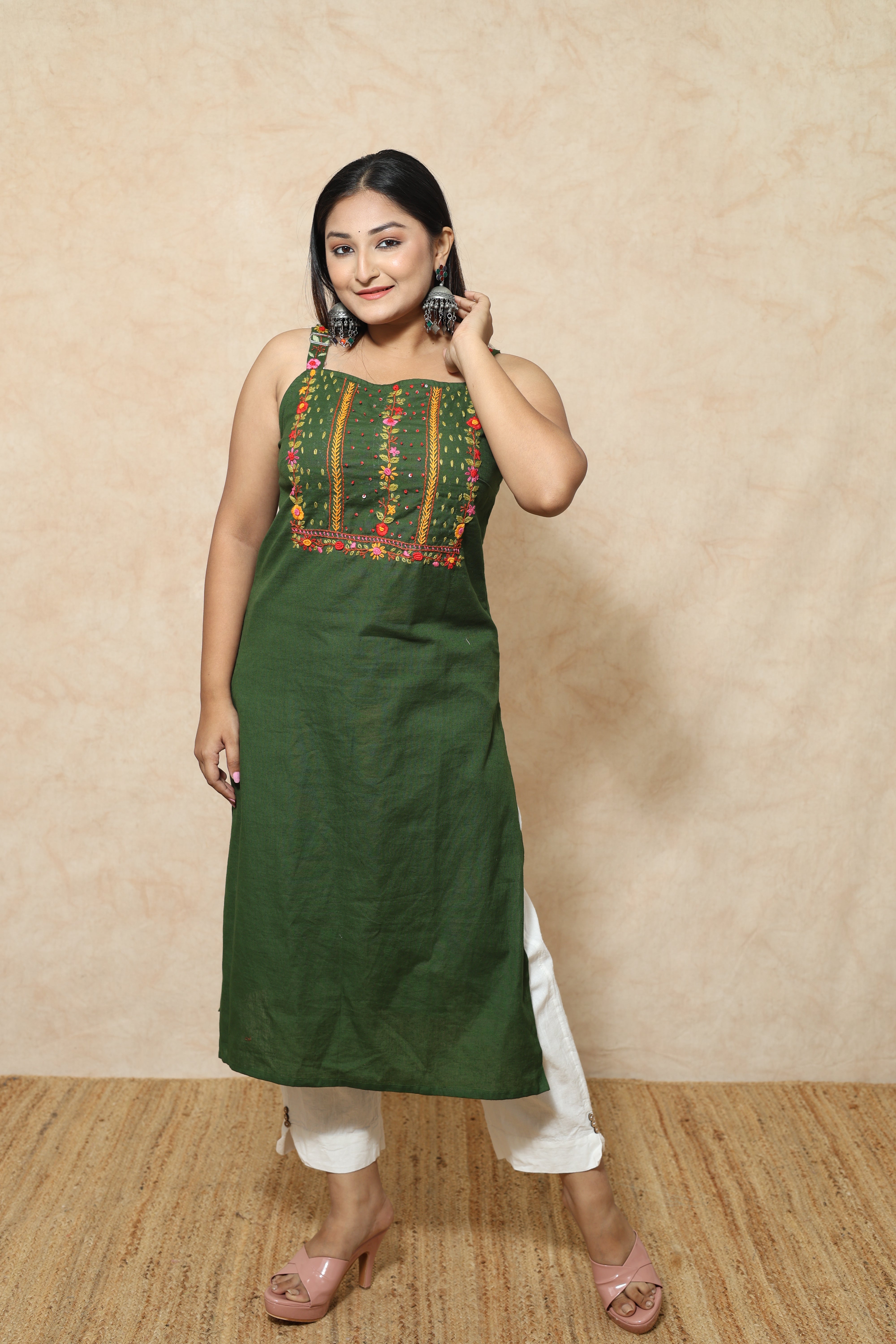 Hand Embroidery Green Color Kurta
